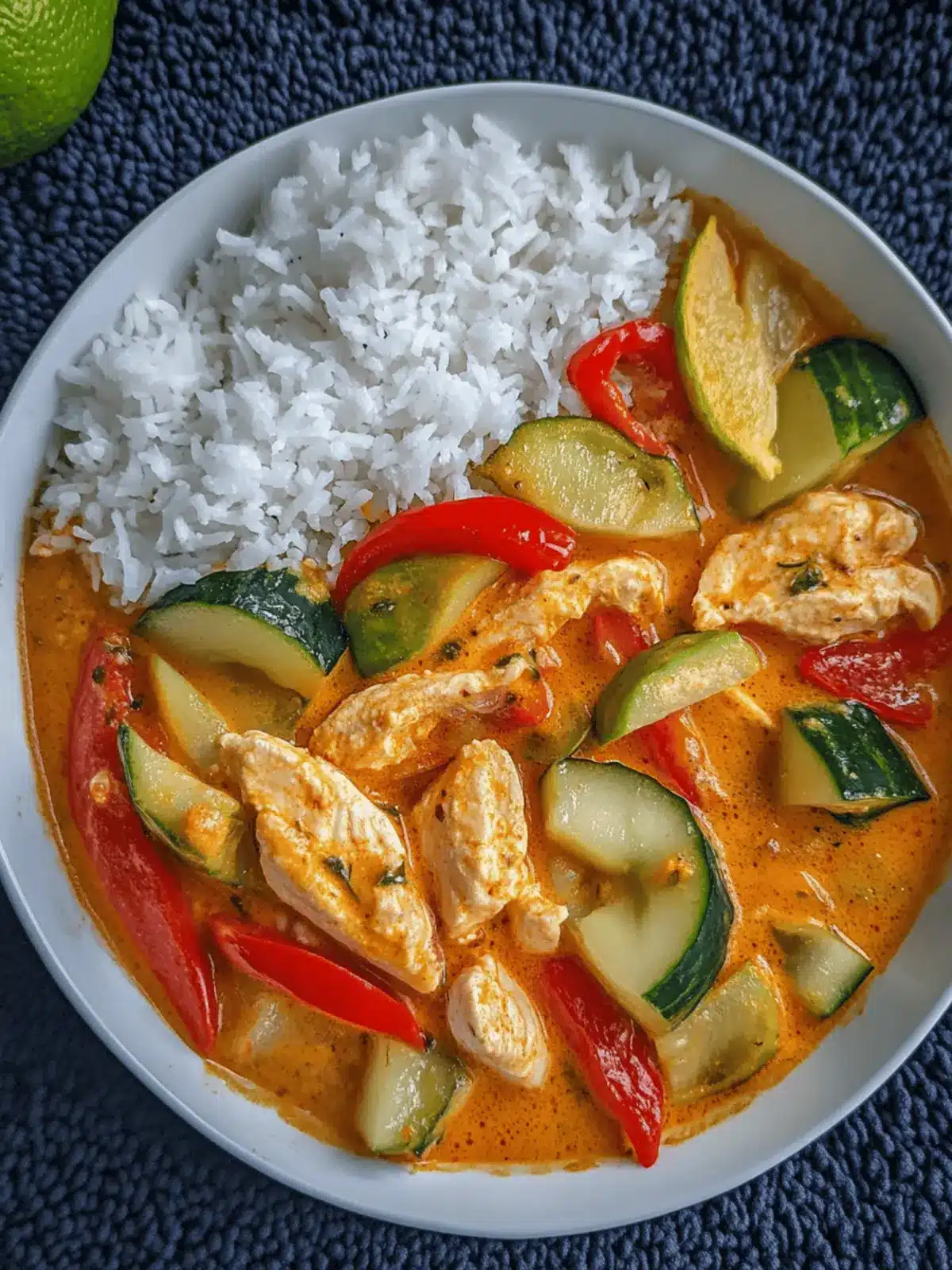 Chicken breast in cream cheese sauce with bell peppers and zucchini from the oven