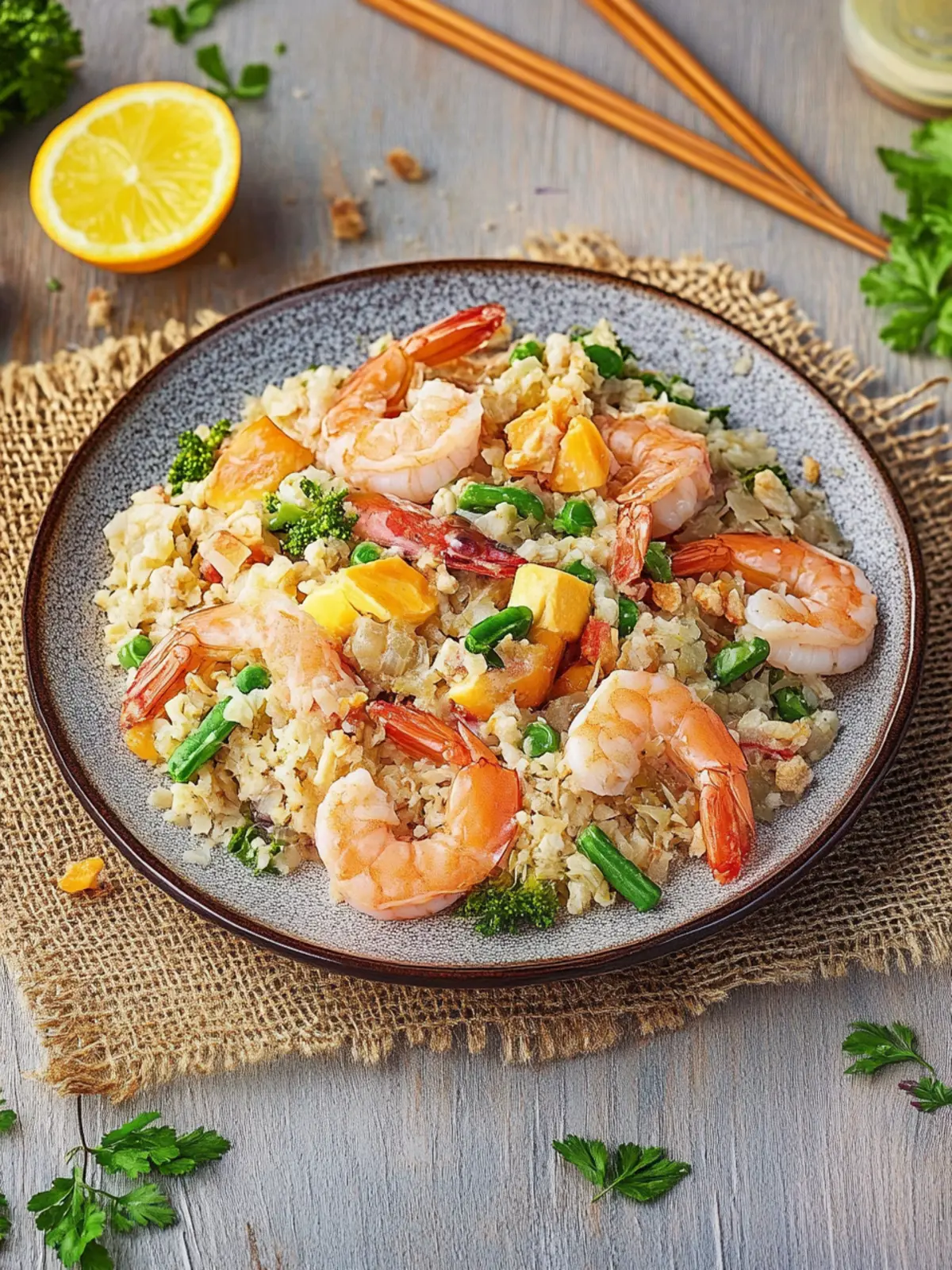 Reispfanne mit Garnelen und Gemüse