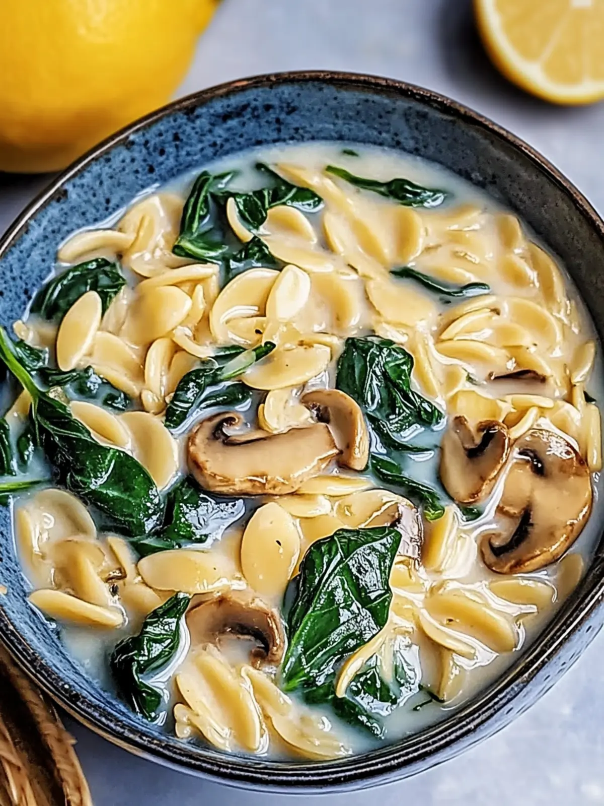 Orzo skillet with mushrooms and spinach enjoy