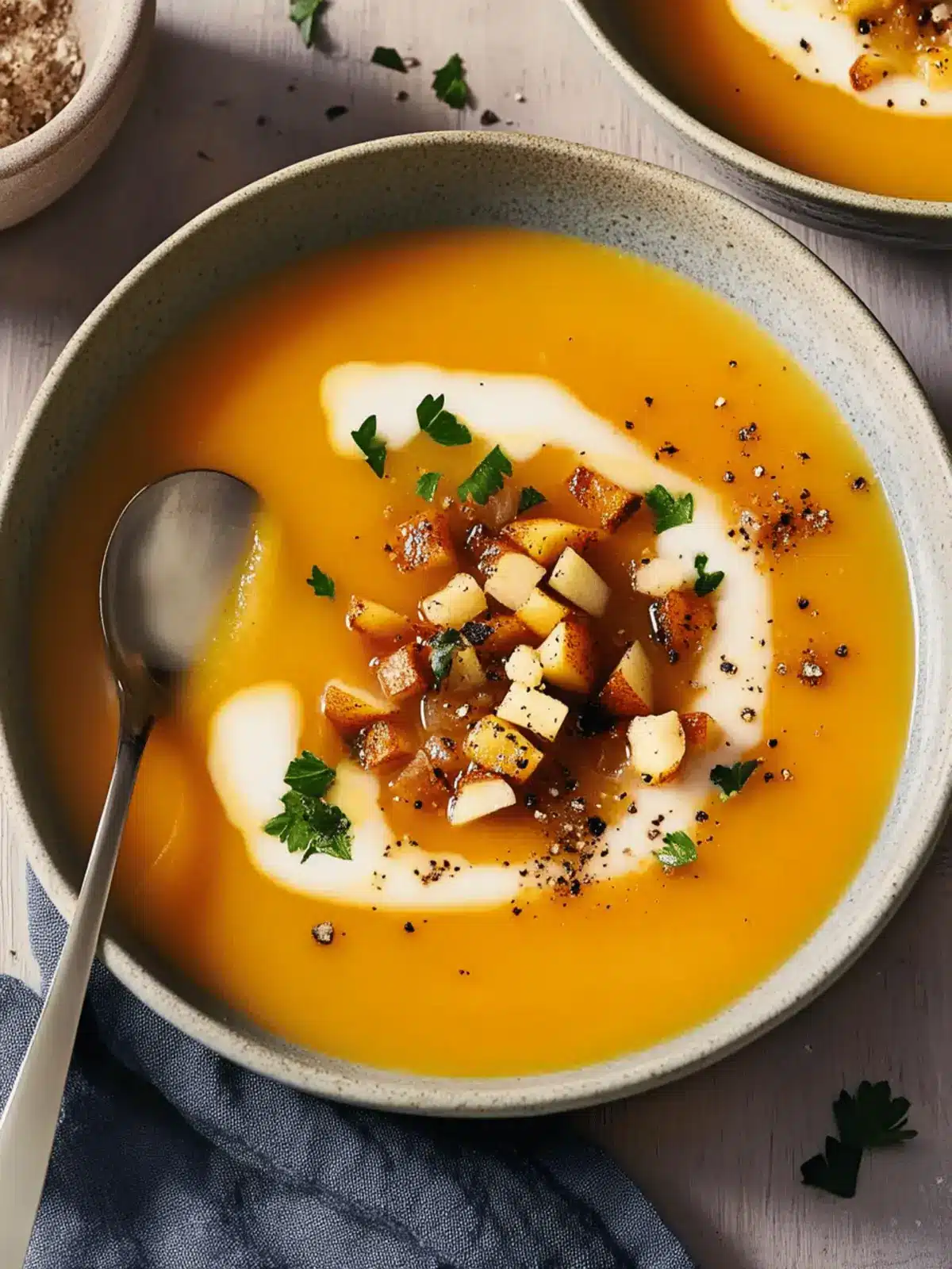 Wärmende Ernte Apfel- und Butternusskürbissuppe