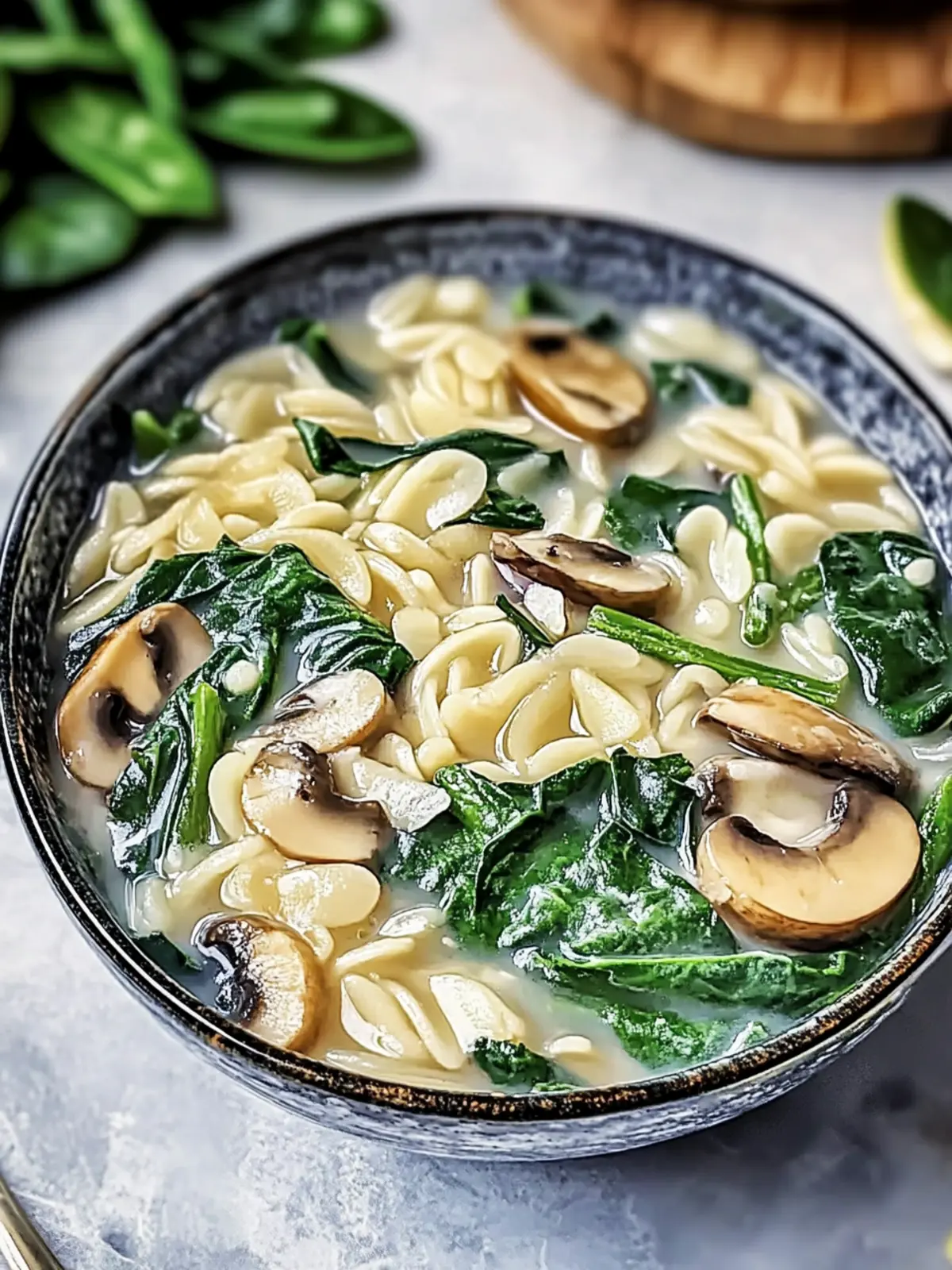 Orzo skillet with mushrooms and spinach enjoy