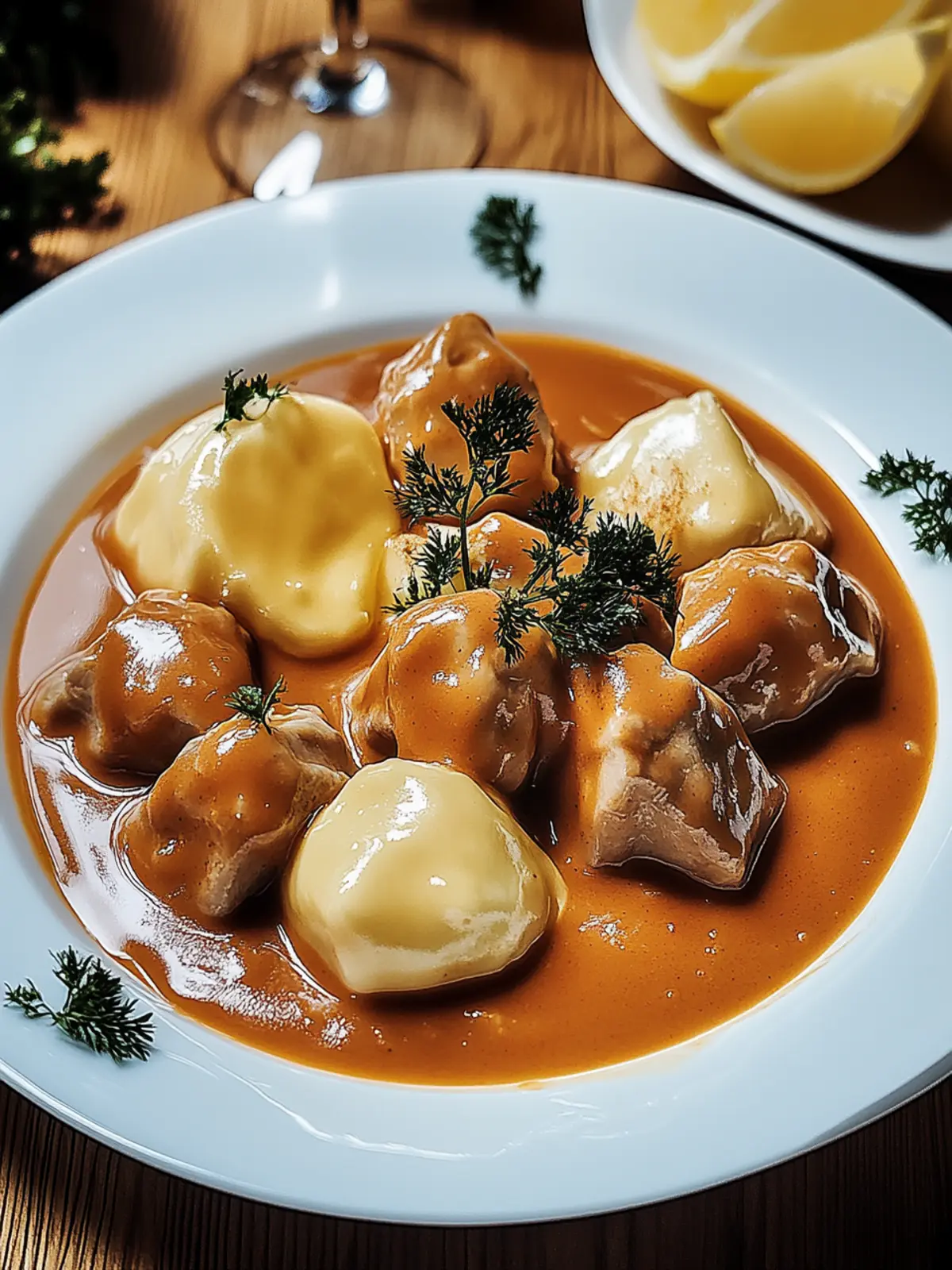 Butterzartes Rahmgulasch mit Serviettenknödel