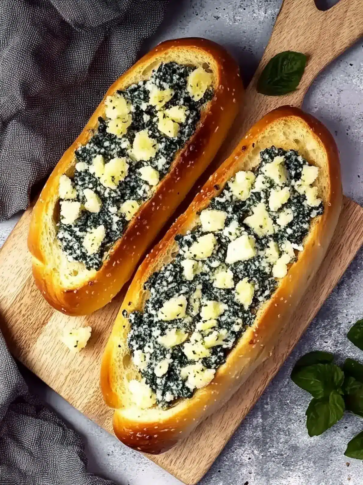 Stuffed pretzel sticks with spinach and feta