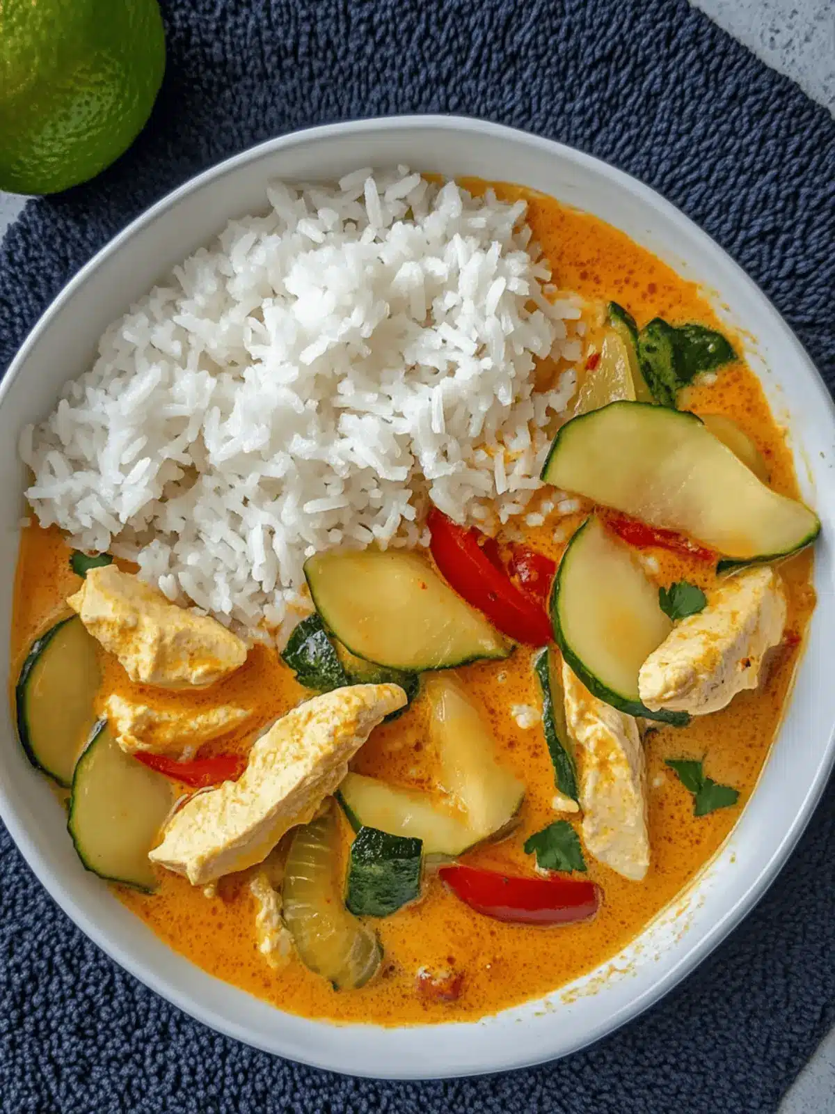 Chicken breast in cream cheese sauce with bell peppers and zucchini from the oven