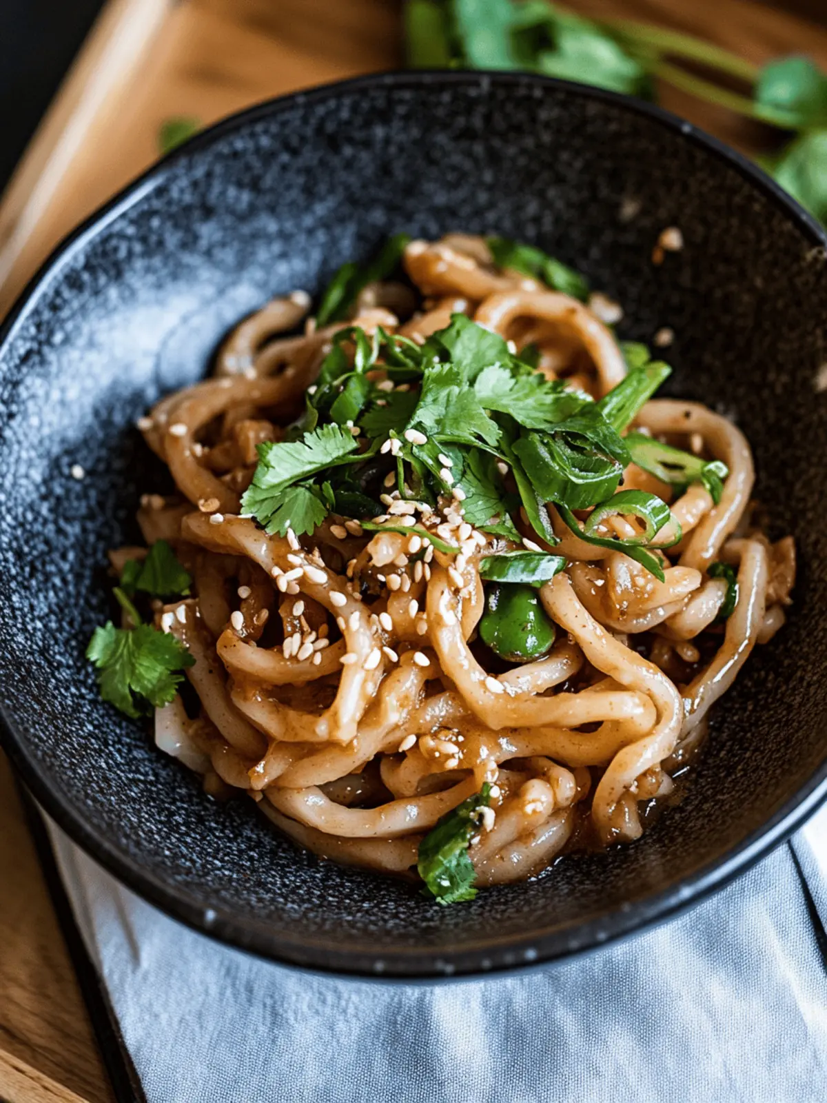 Asian Udon Noodle Stir-Fry with Peanut Sauce and Chili