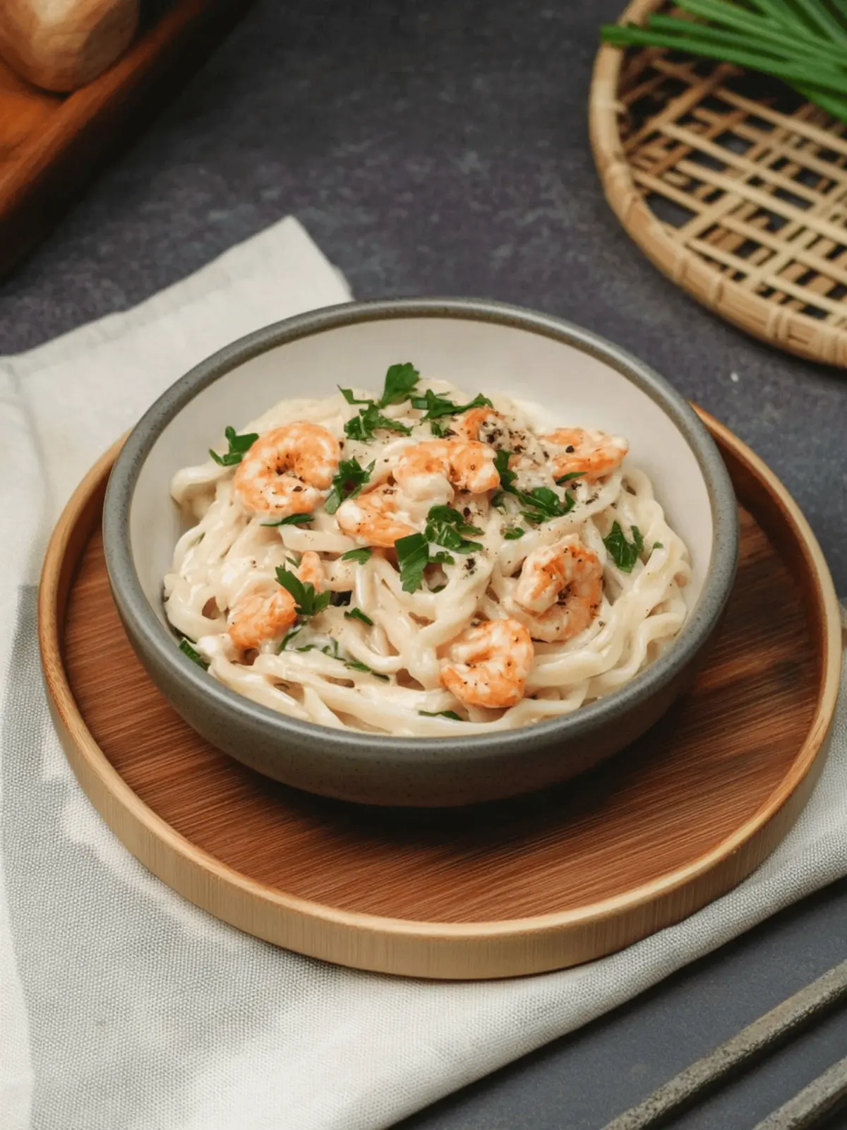 Vegane cremige Pilz Udon