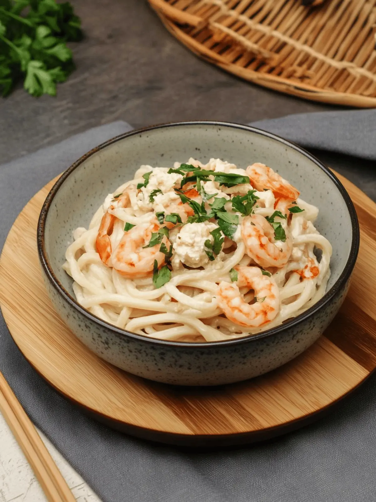 Vegane cremige Pilz Udon