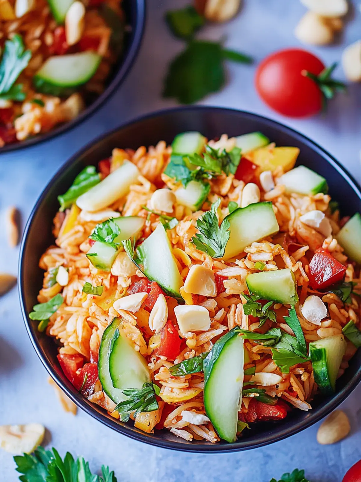 Crispy rice salad with roasted peanuts and coconut chips