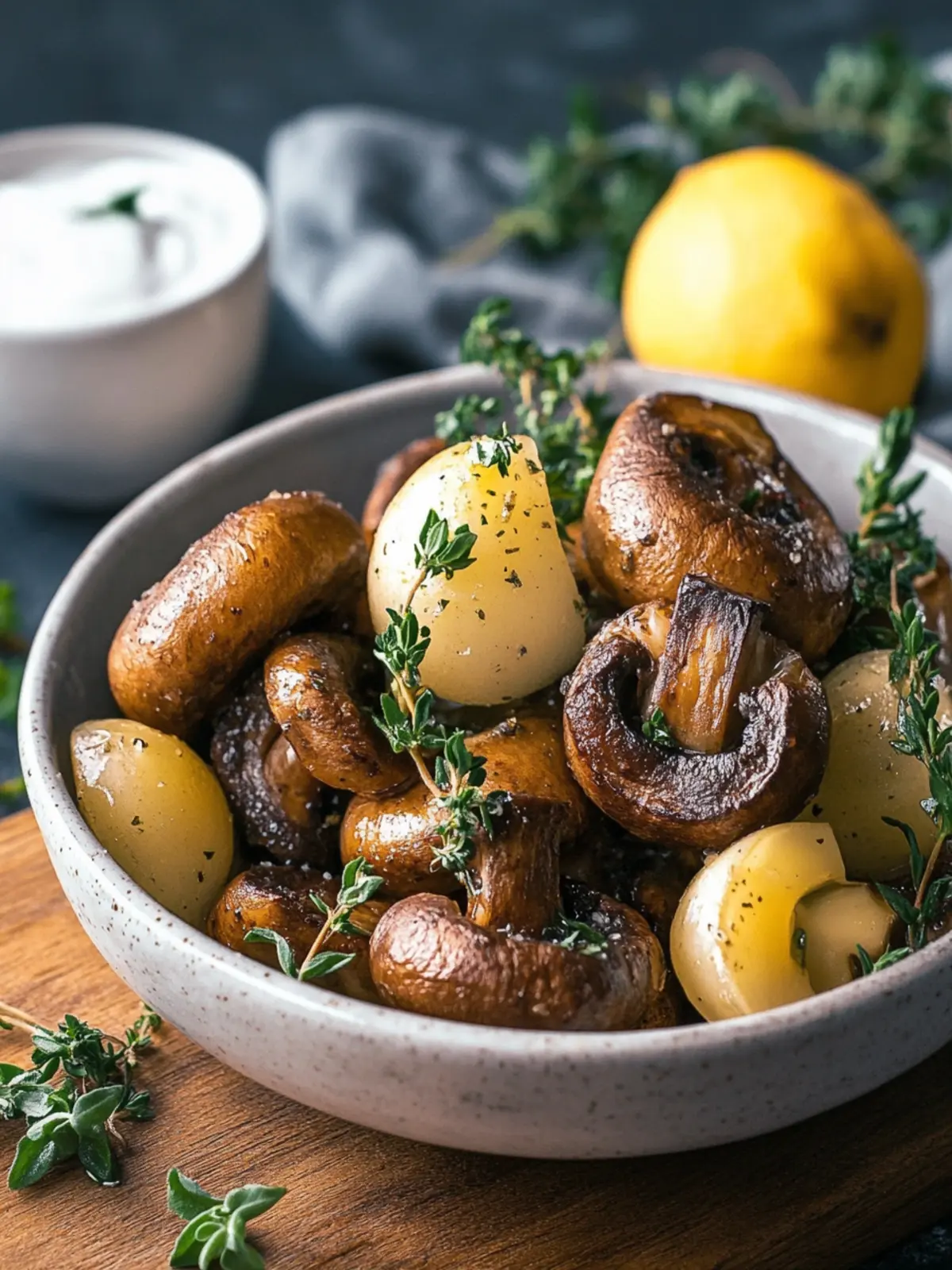 Champignons aus der Heißluftfritteuse mit Knoblauchsoße