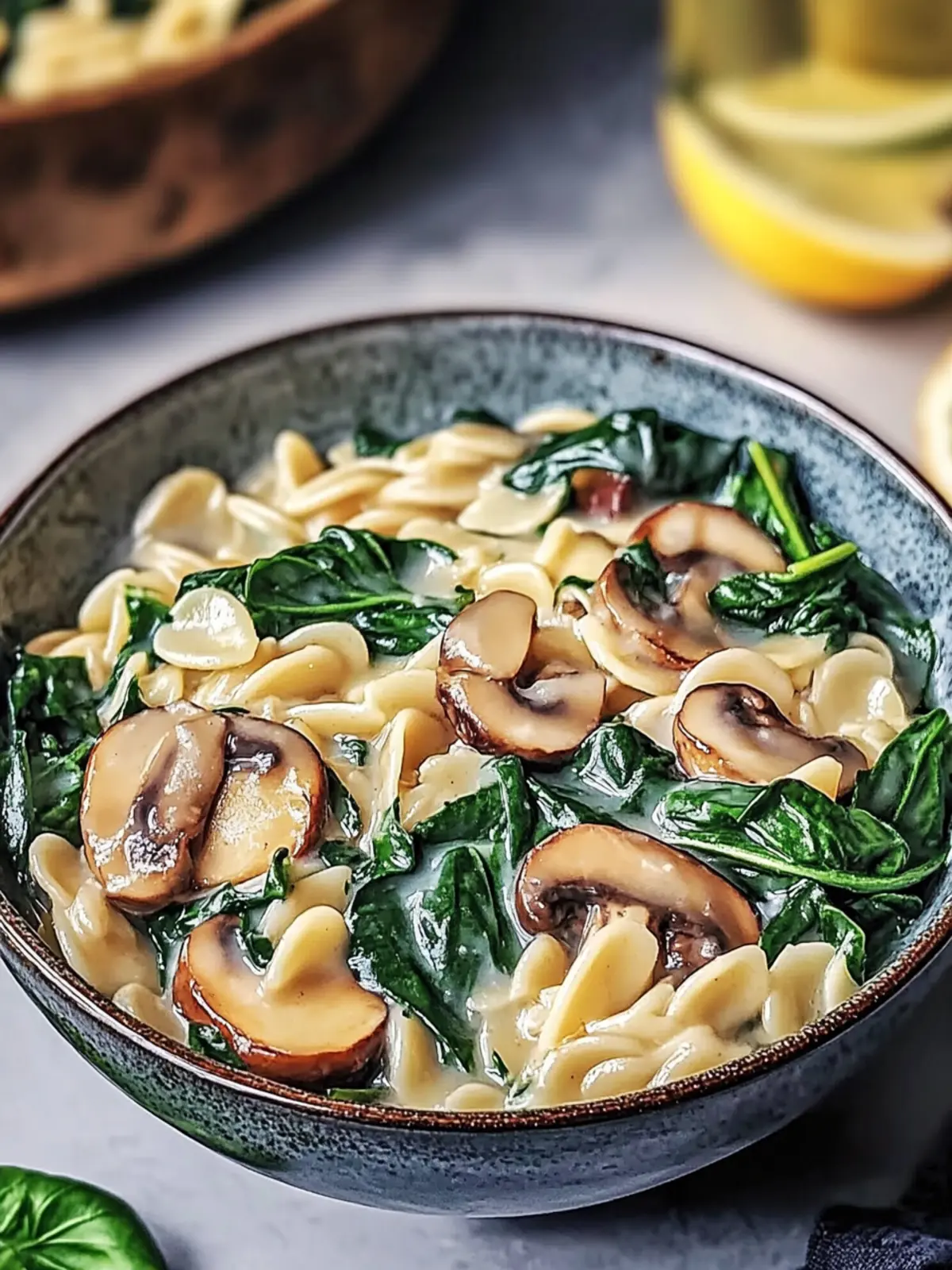 Orzo skillet with mushrooms and spinach enjoy