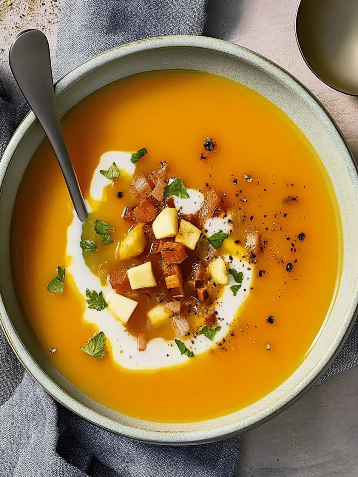 Wärmende Ernte Apfel- und Butternusskürbissuppe