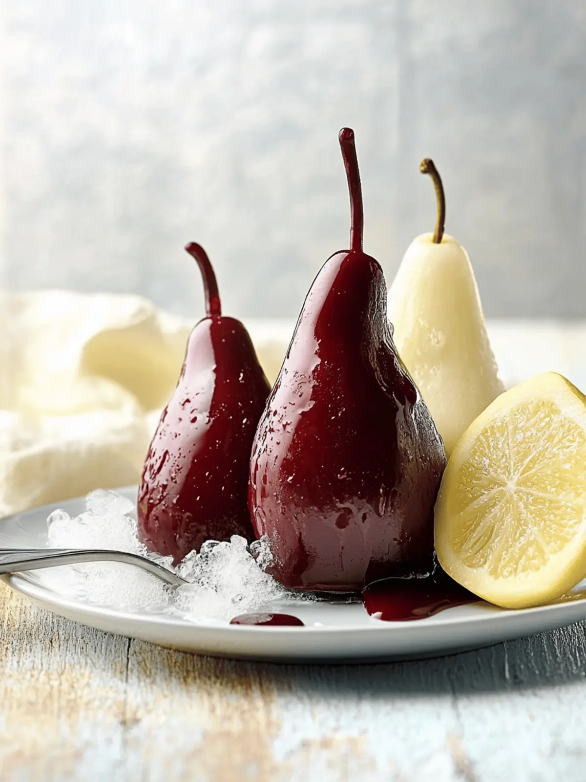 Pears in red wine with vanilla ice cream
