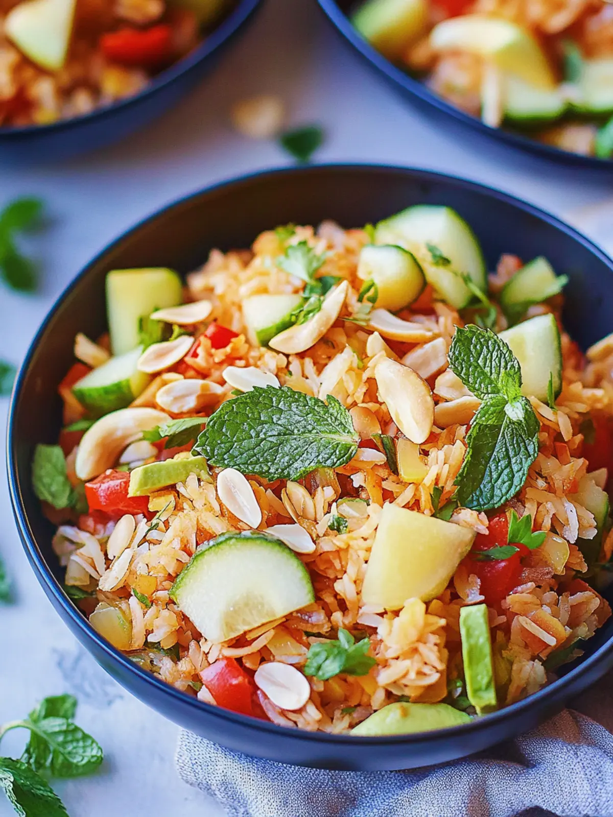 Crispy rice salad with roasted peanuts and coconut chips