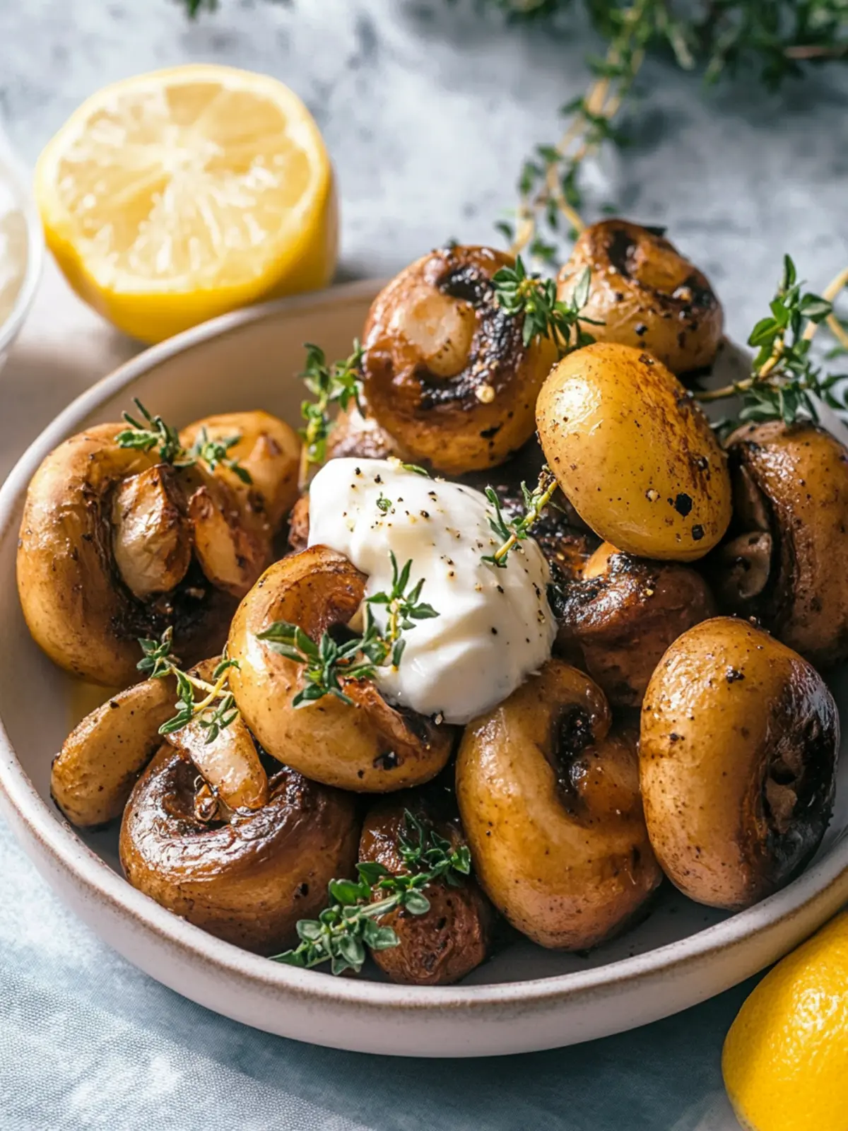 Champignons aus der Heißluftfritteuse mit Knoblauchsoße
