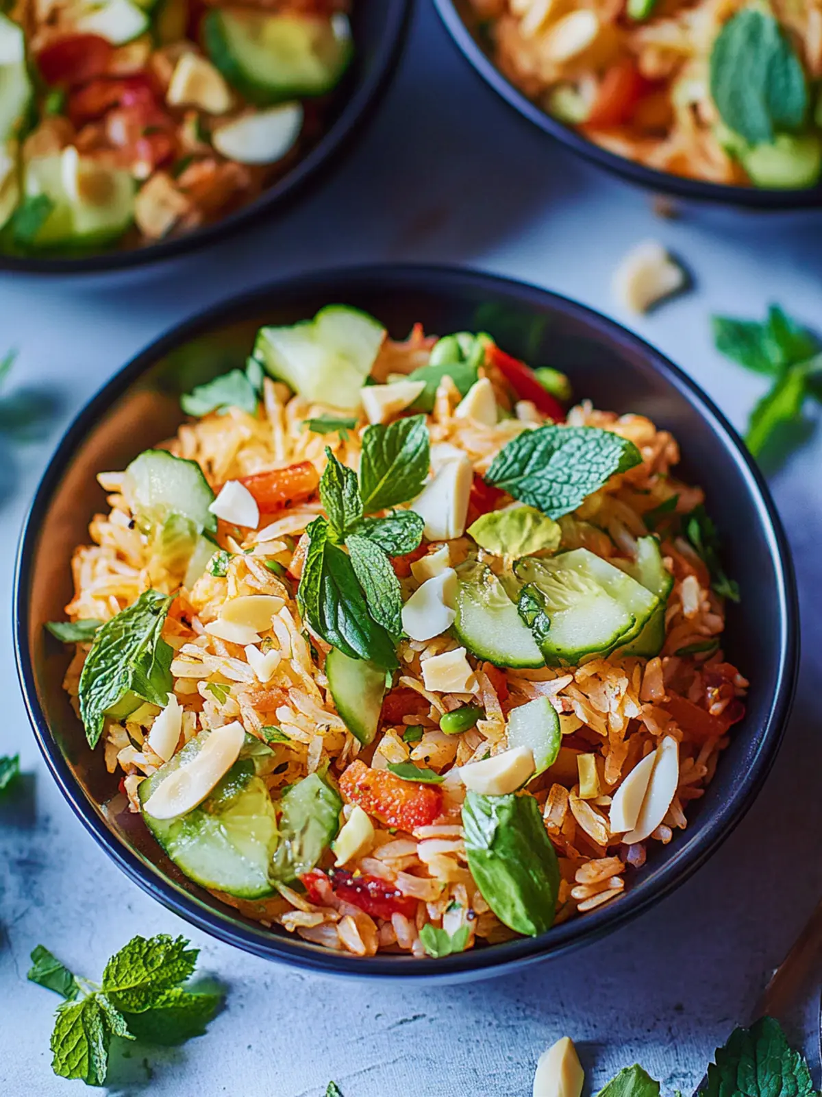 Crispy rice salad with roasted peanuts and coconut chips
