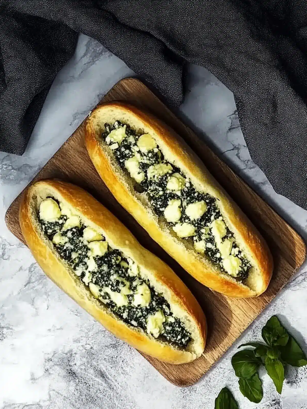 Stuffed pretzel sticks with spinach and feta