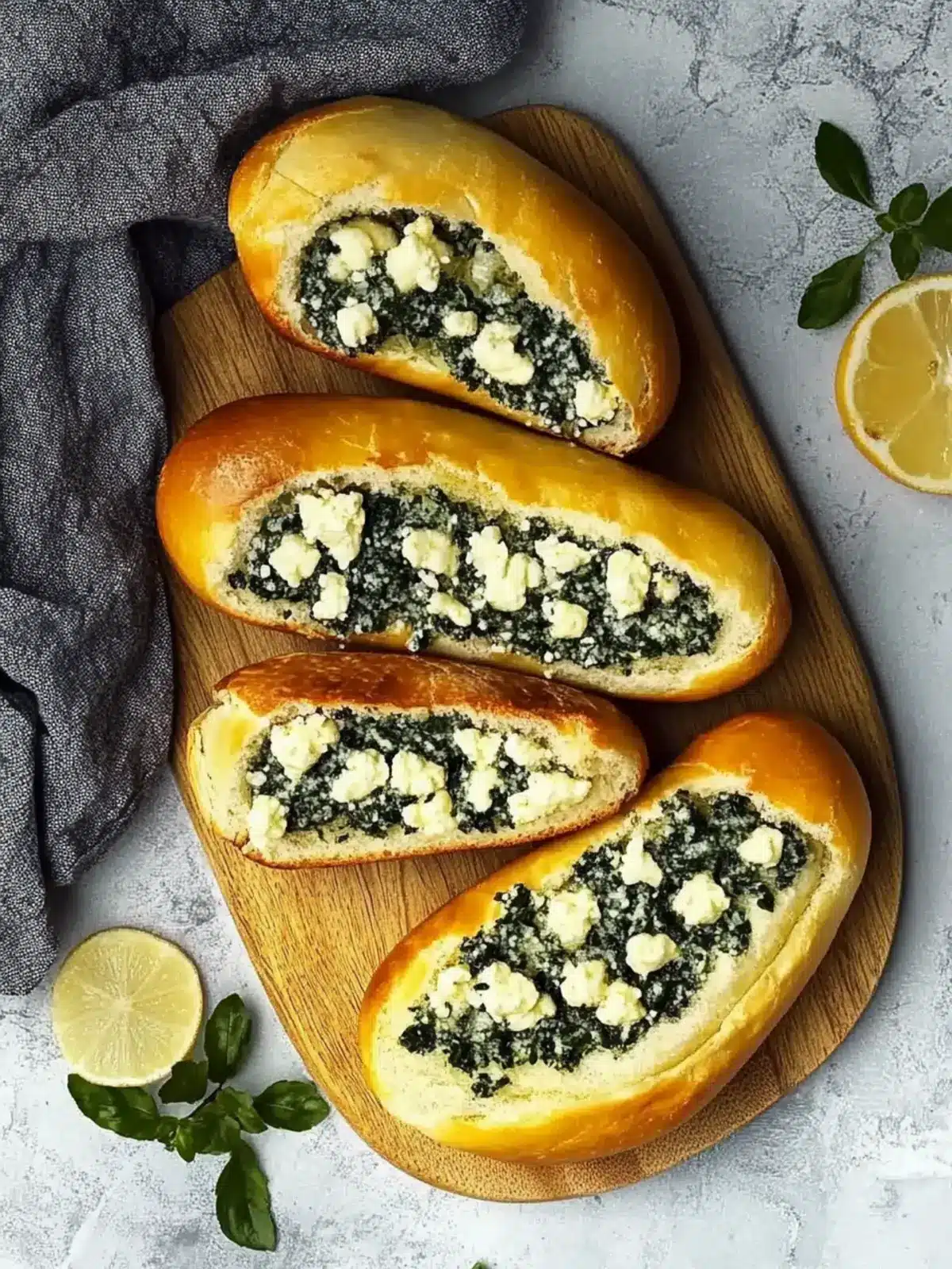 Stuffed pretzel sticks with spinach and feta