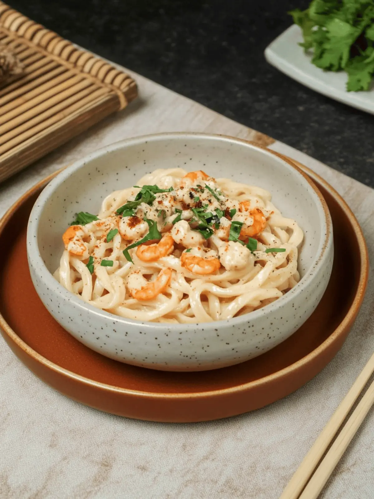 Vegane cremige Pilz Udon