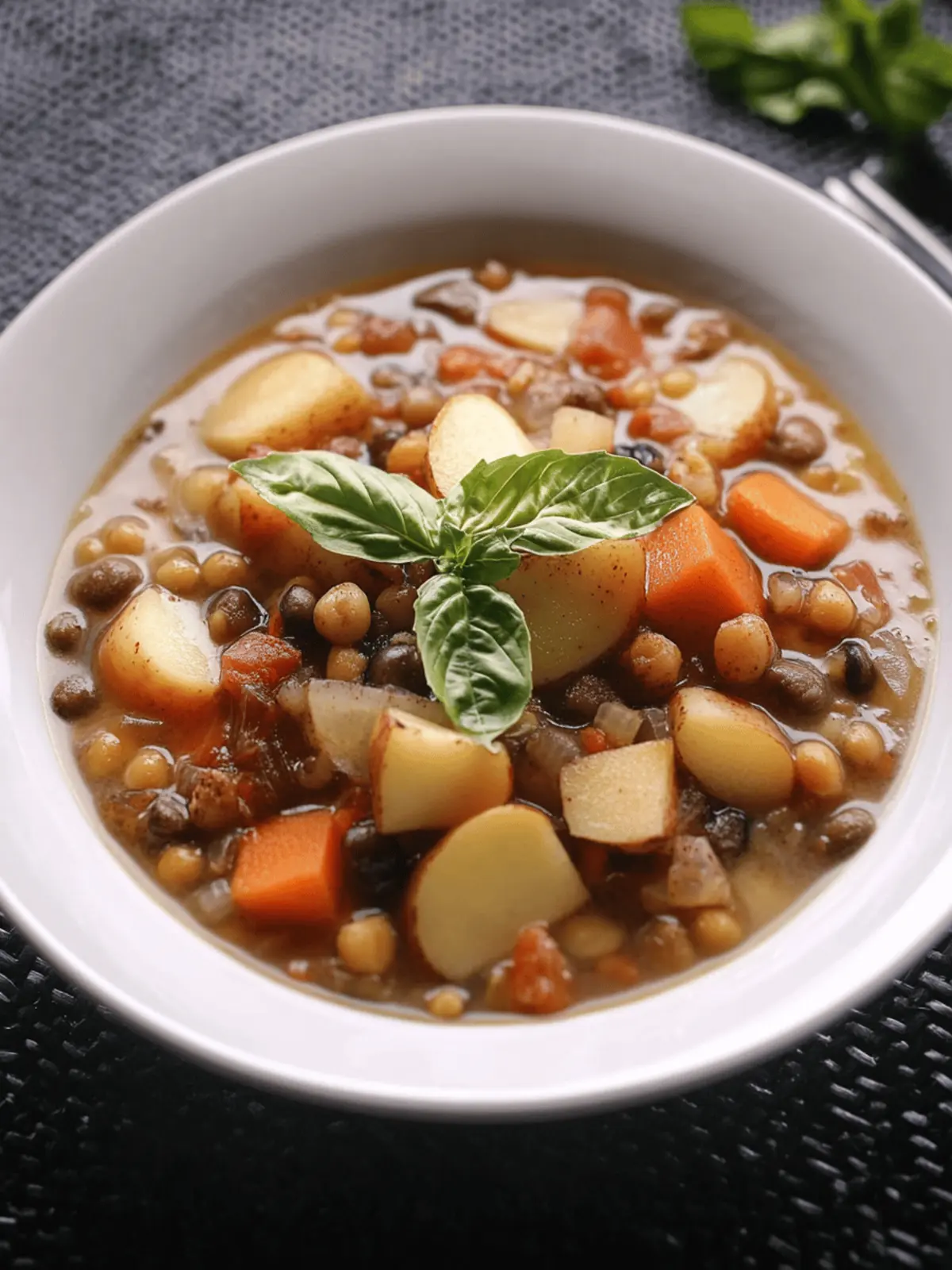 Lentil soup with smoked tofu