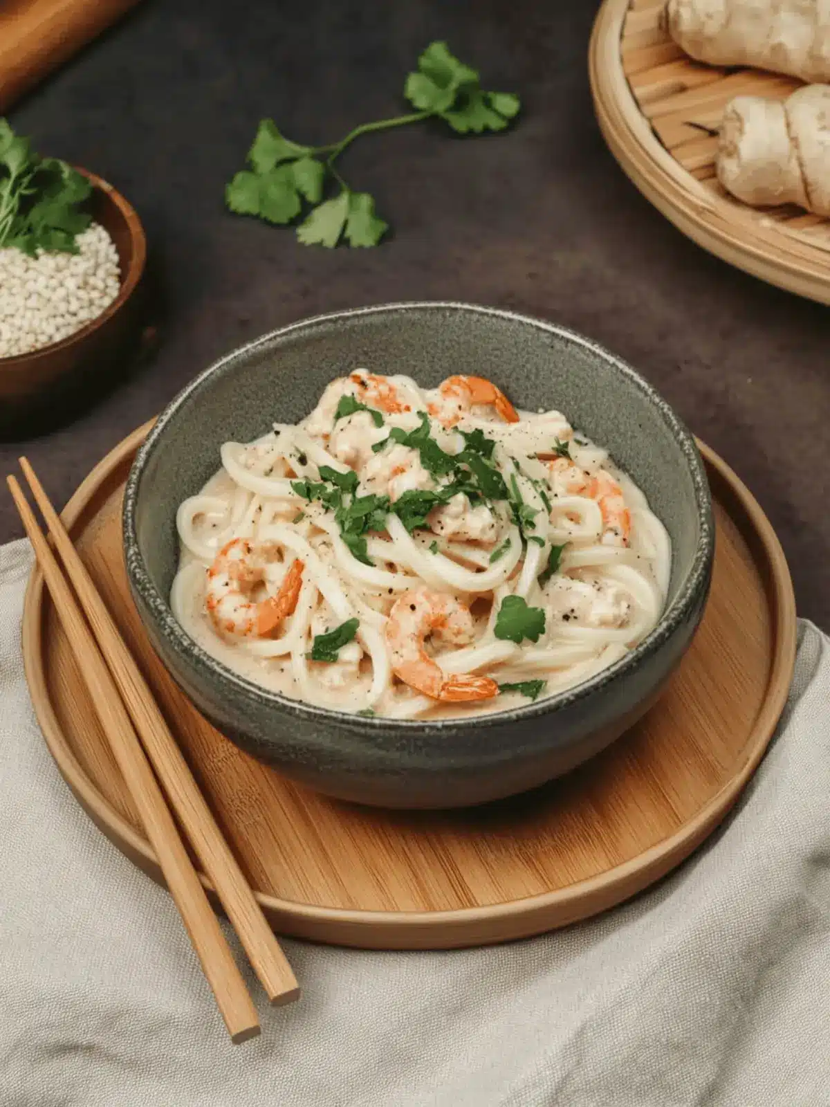 Vegane cremige Pilz Udon