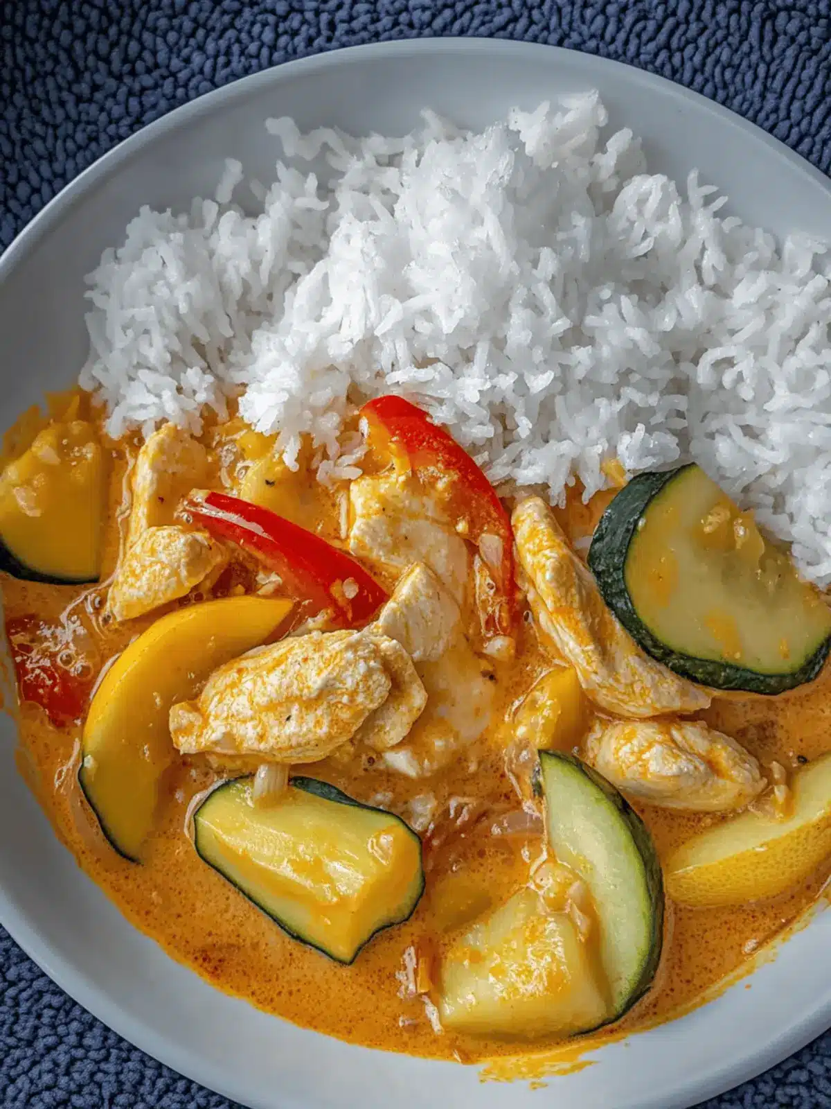 Chicken breast in cream cheese sauce with bell peppers and zucchini from the oven