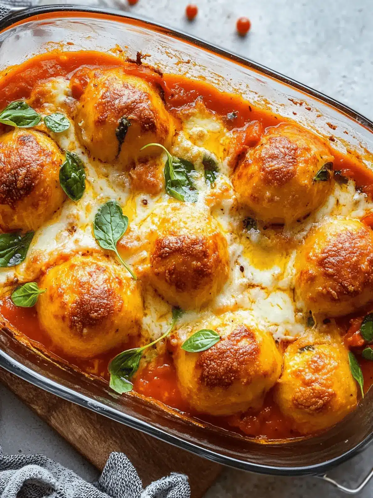 Knödelauflauf mit Spinat, Tomaten und Mozzarella