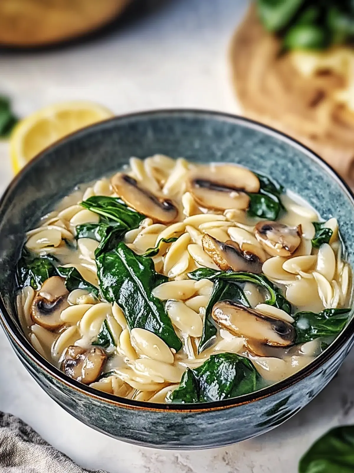 Orzo skillet with mushrooms and spinach enjoy