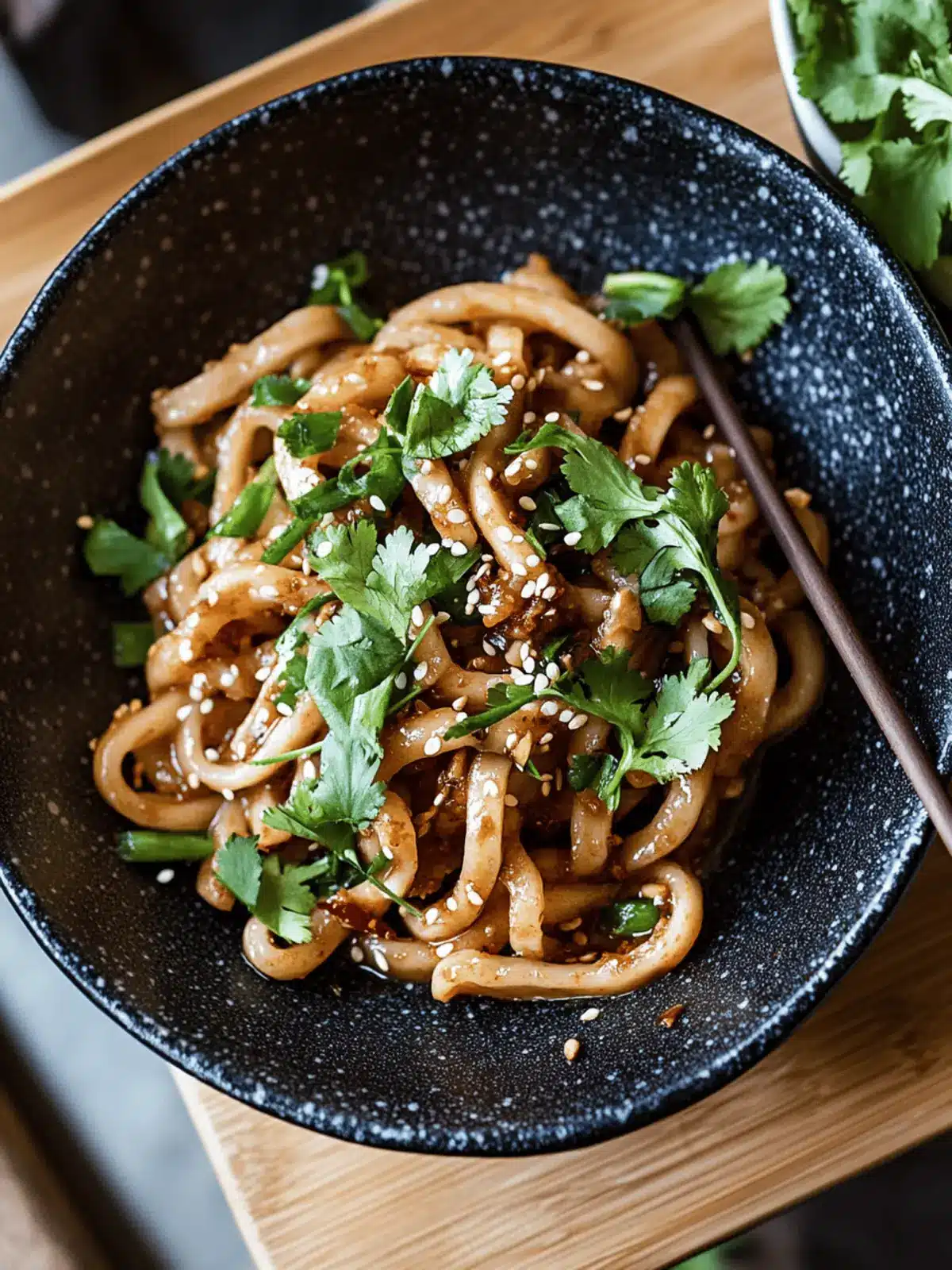 Asian Udon Noodle Stir-Fry with Peanut Sauce and Chili