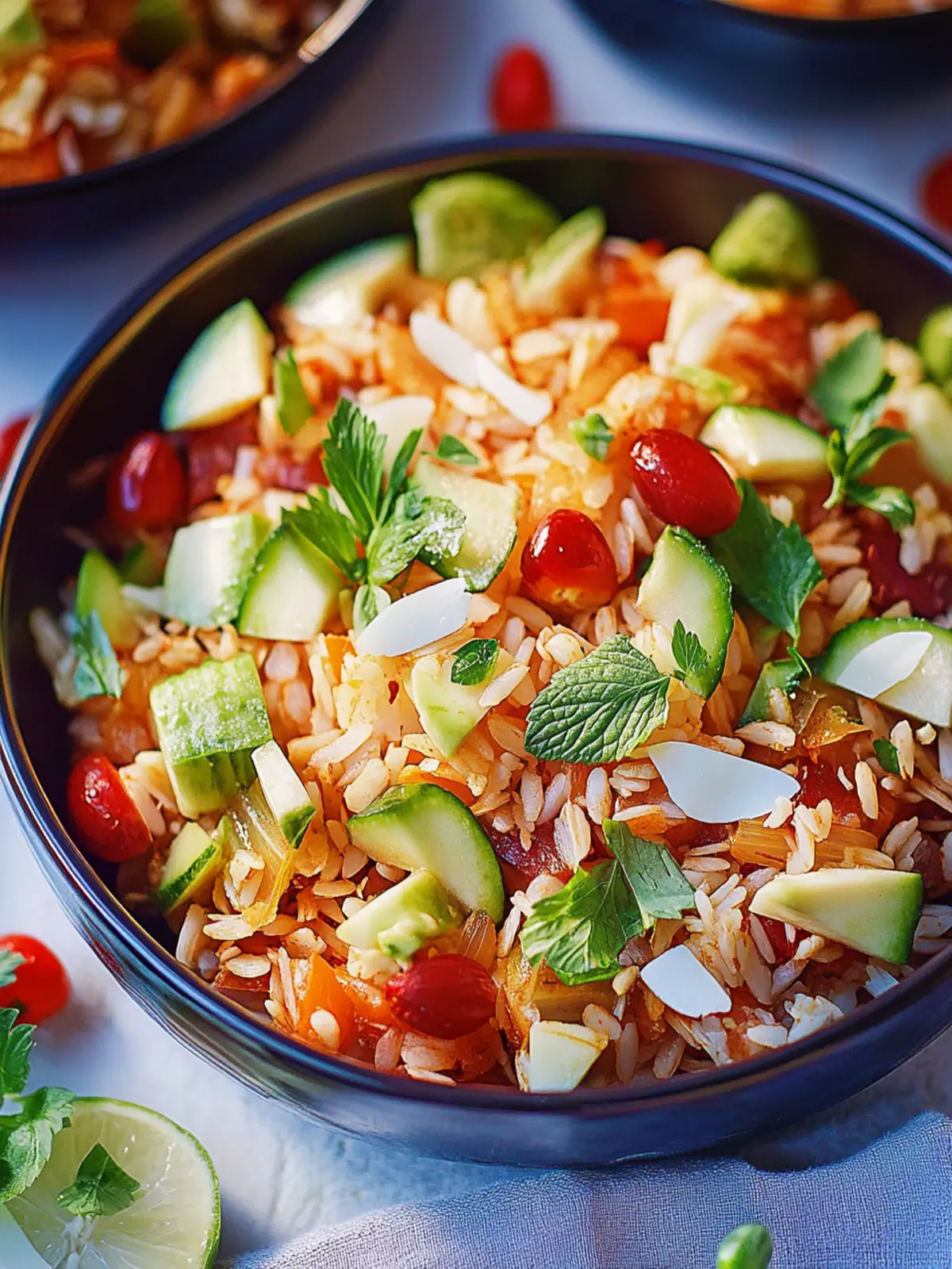 Crispy rice salad with roasted peanuts and coconut chips
