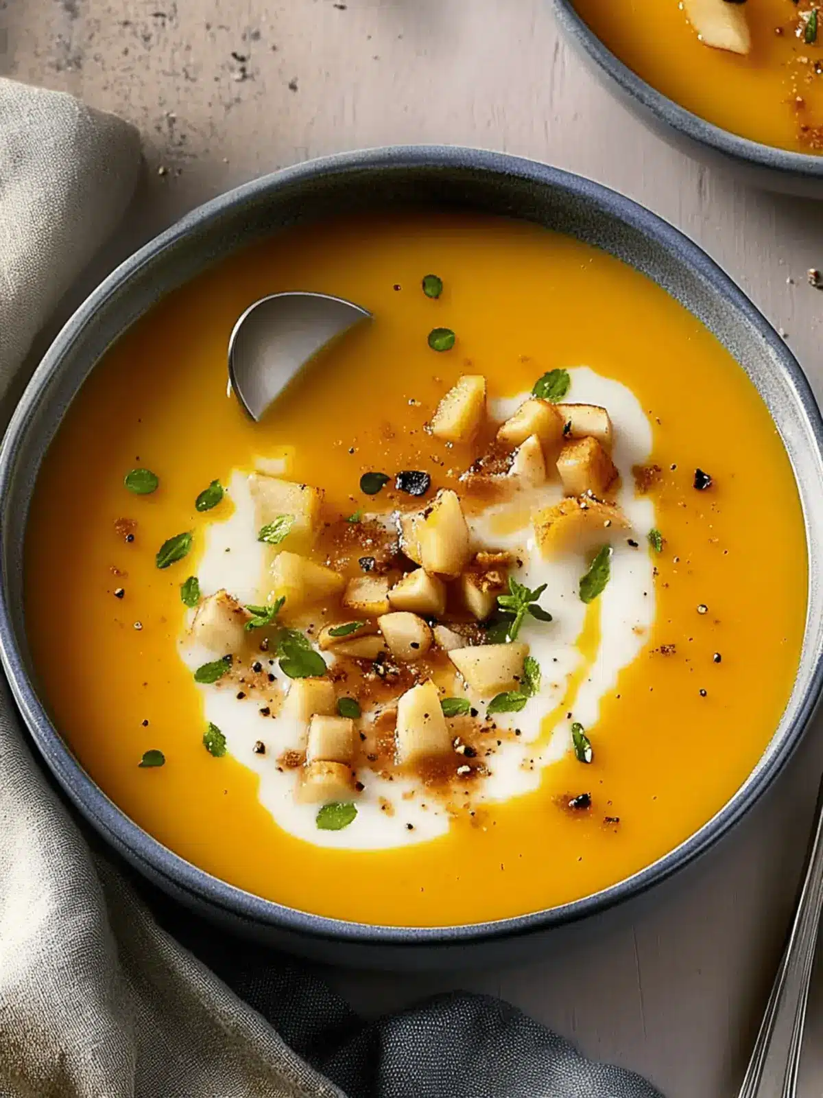 Wärmende Ernte Apfel- und Butternusskürbissuppe