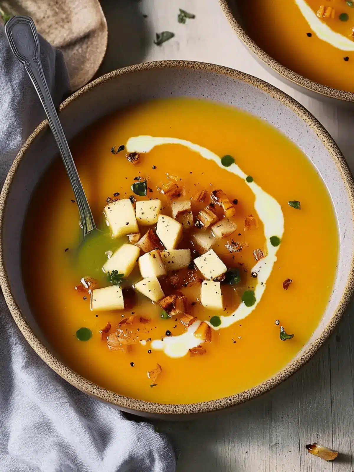 Wärmende Ernte Apfel- und Butternusskürbissuppe