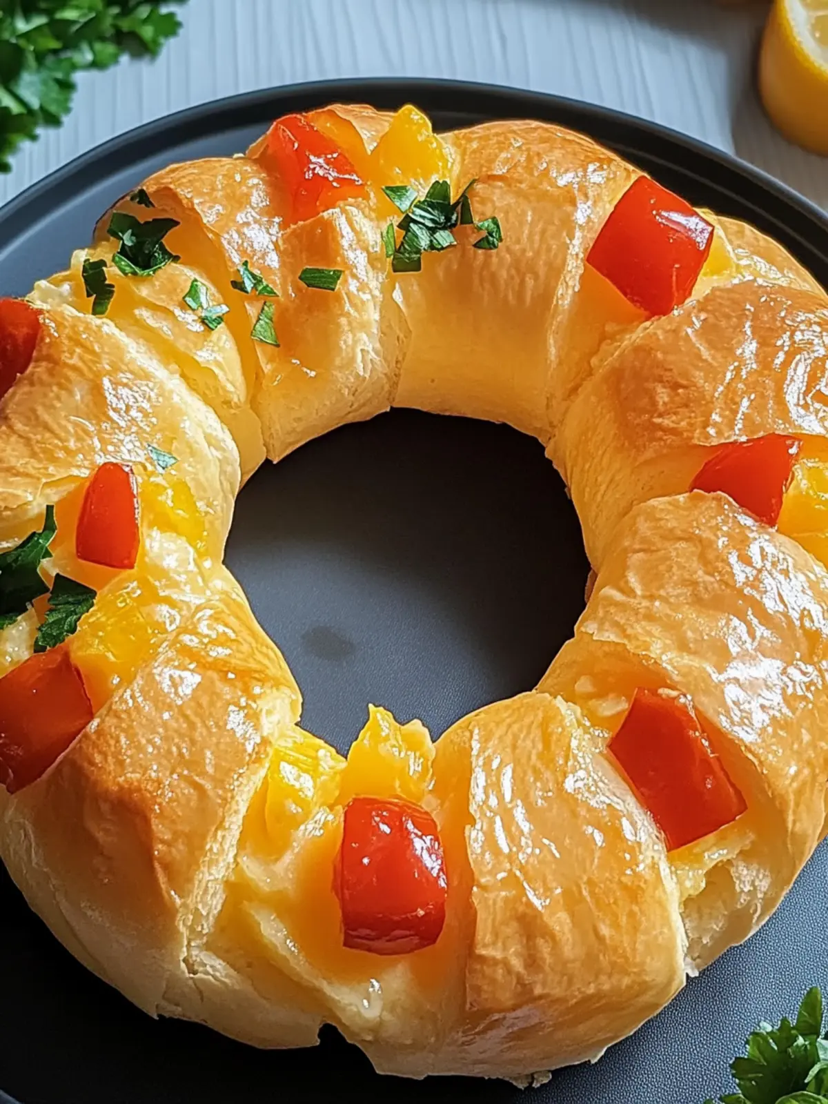 Rührei Ring aus Croissant Teig mit viel Käse