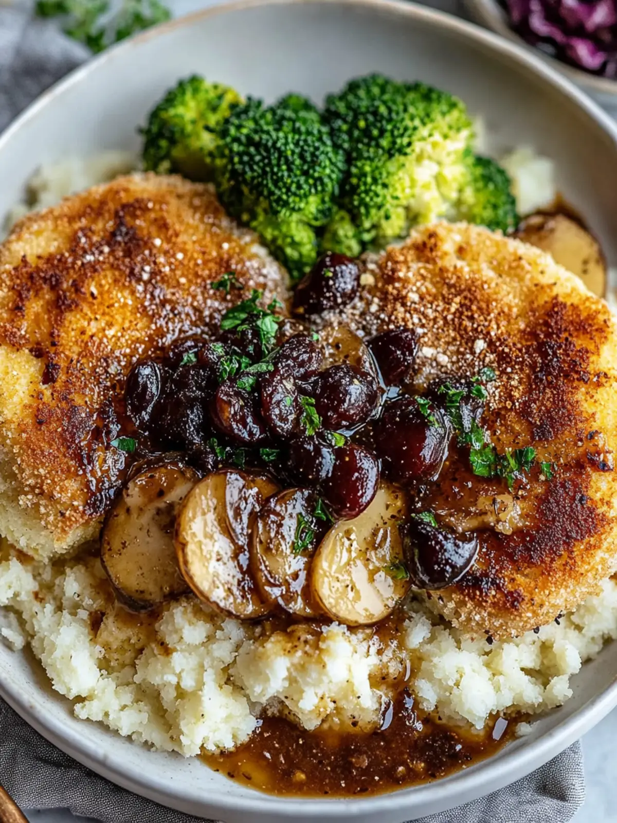 Vegane Schnitzel-Bowl mit Pilzsoße