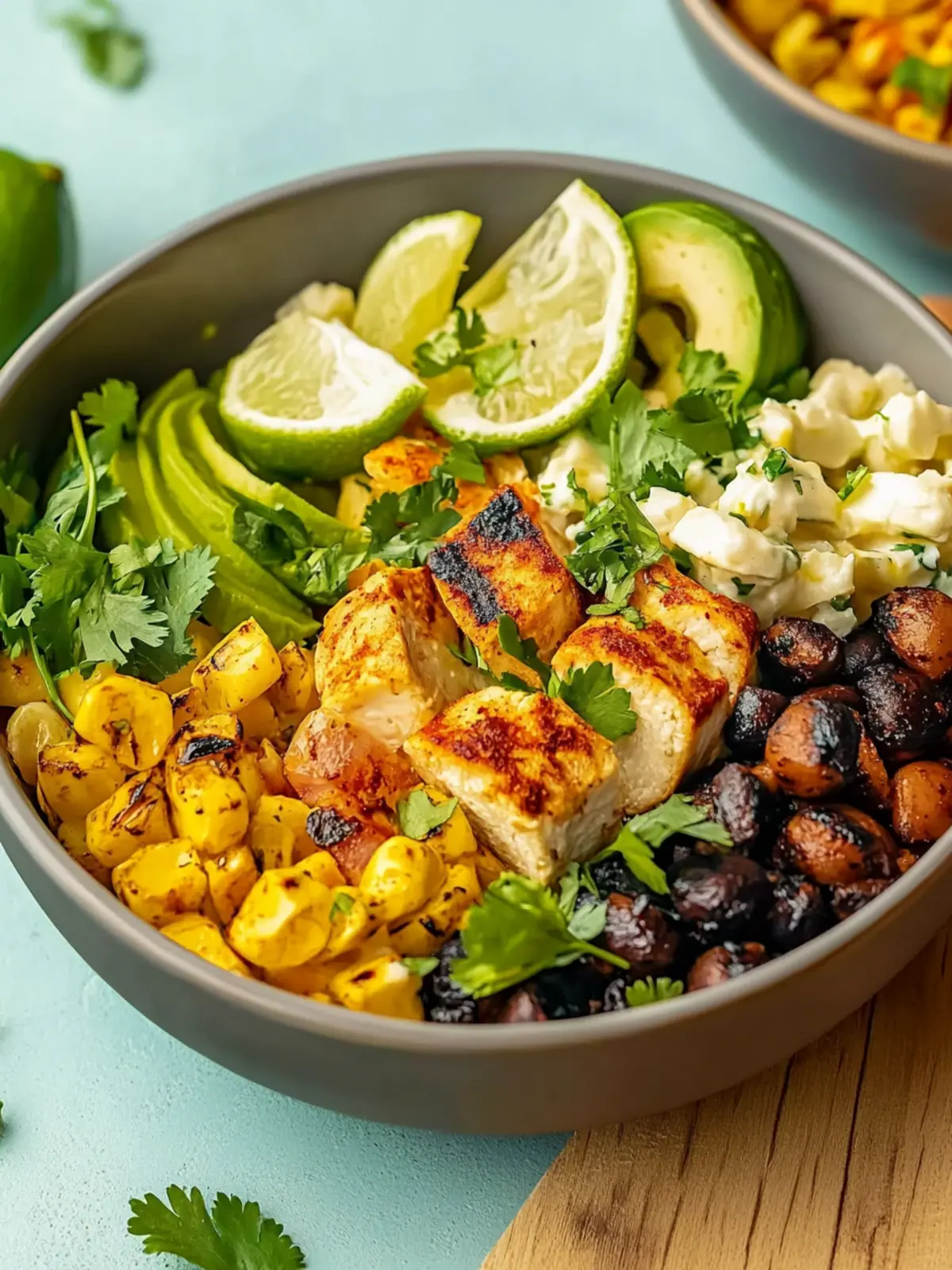 Mexikanische Schüssel mit Hühnchen und Chipotle-Dressing