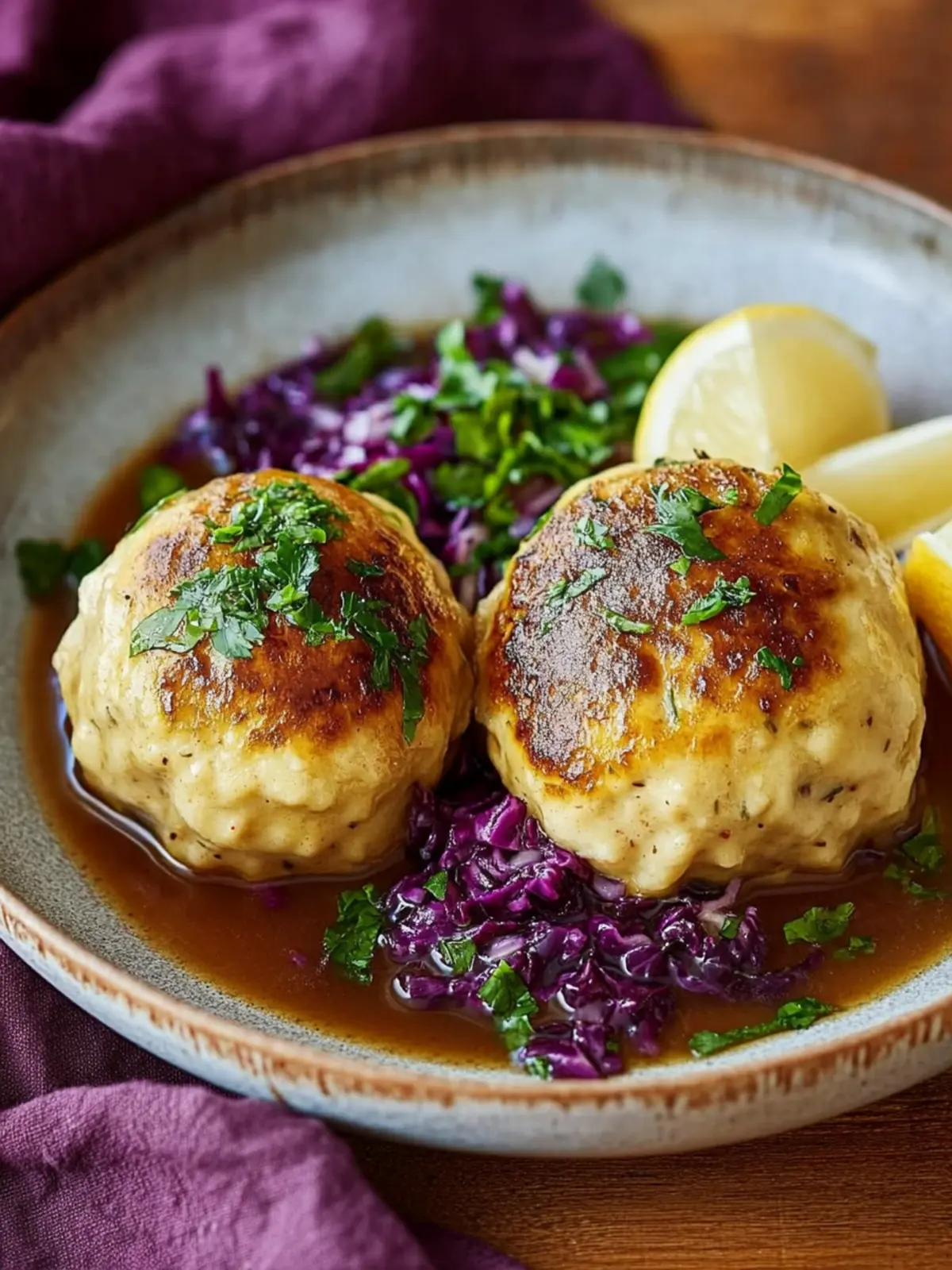 Juicy bread dumplings with red cabbage and gravy: Never falling apart