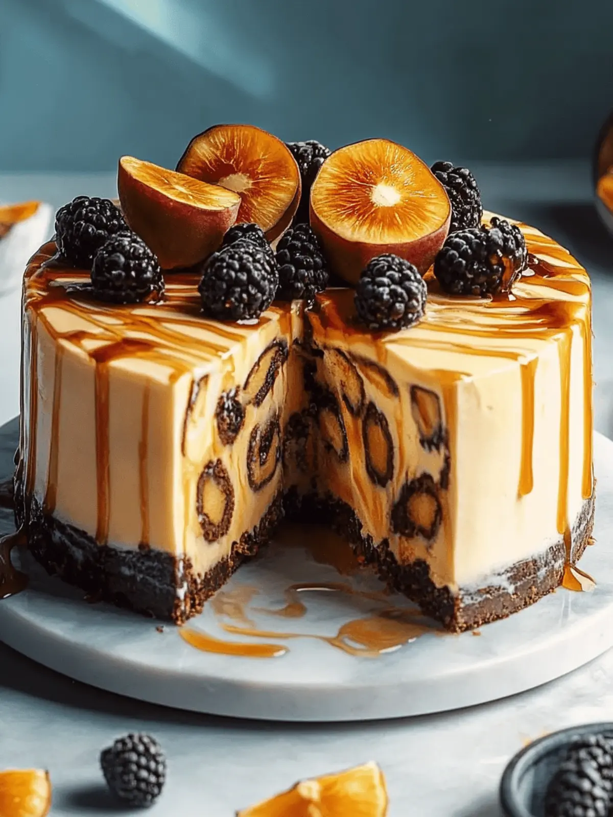 Cheesecake mit Keksboden und gesalzenem Karamell-Swirl