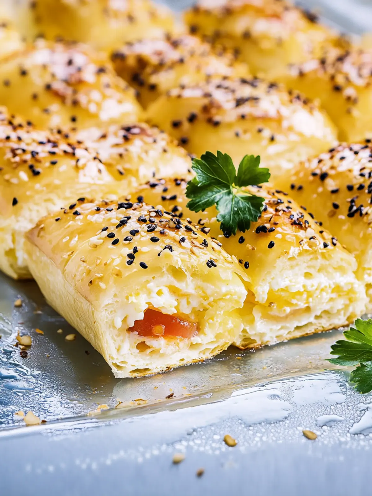 Filled puff pastry pockets with ham-cheese