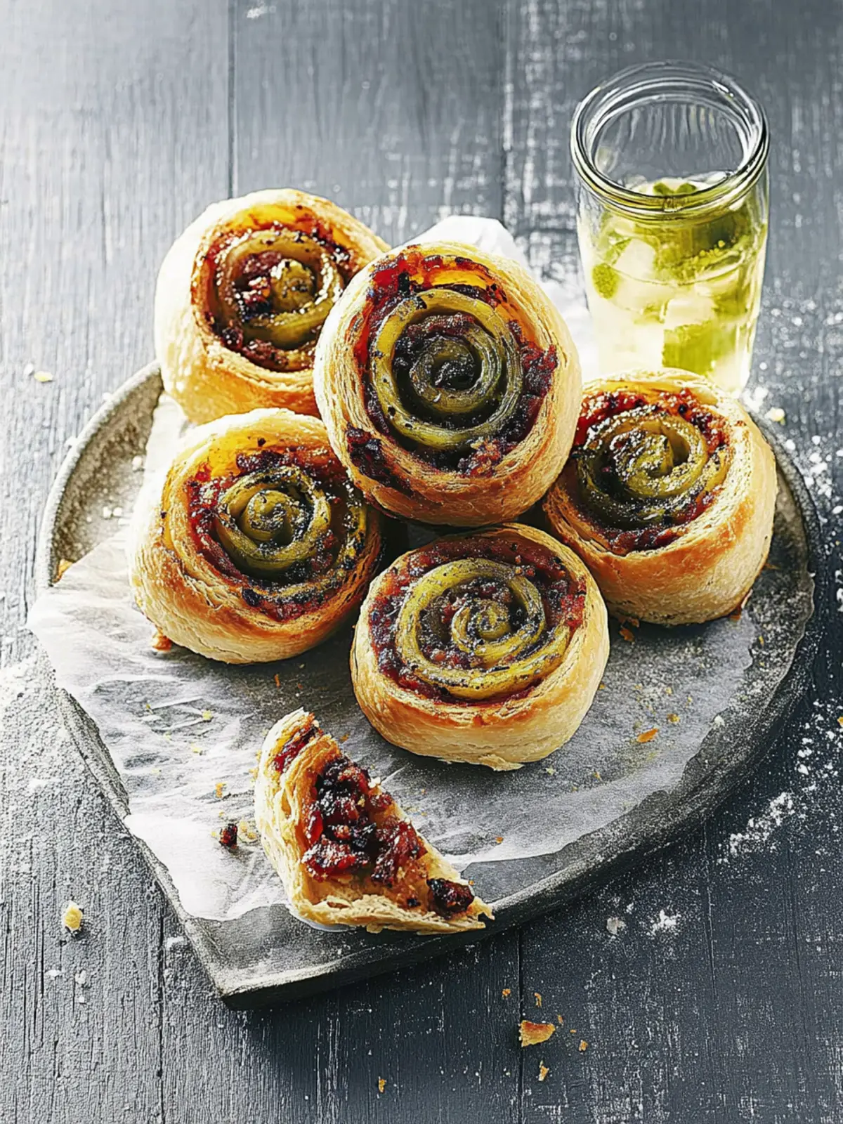 Pizza-Schnecken mit grünem Pesto