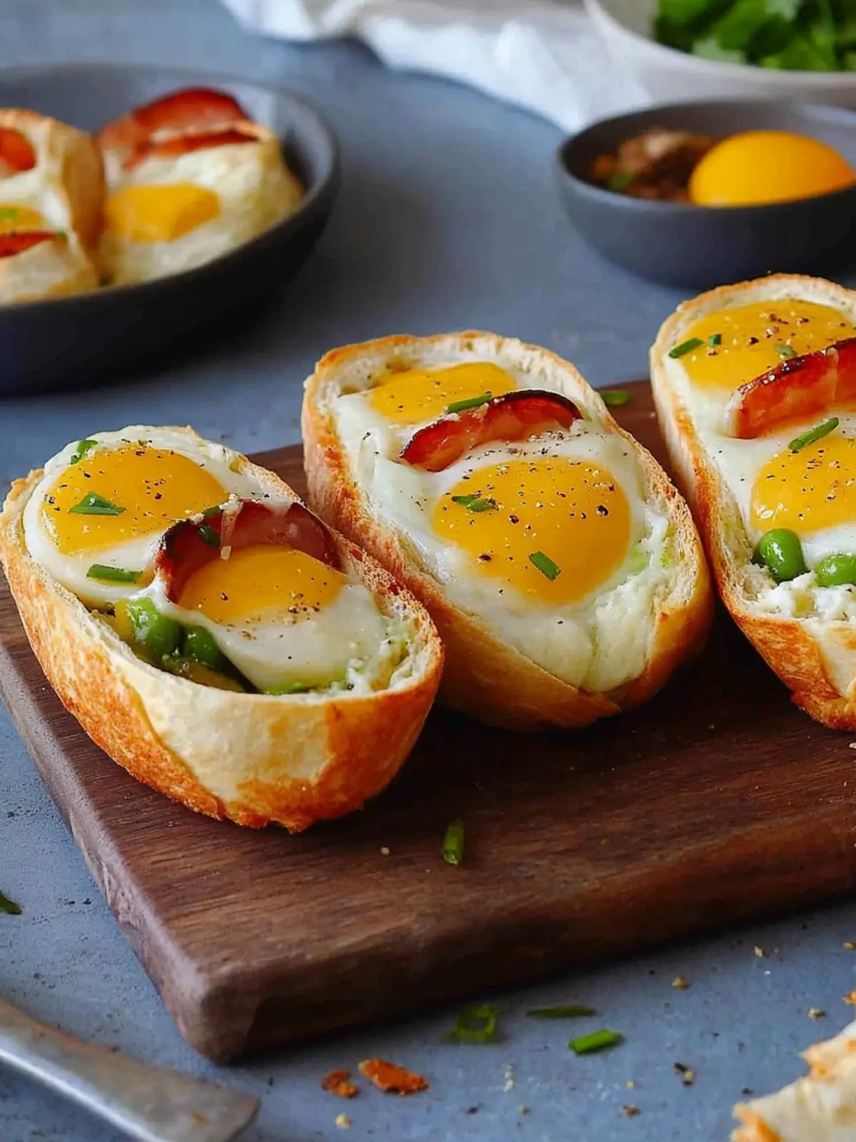 Filled breakfast rolls with egg, bacon, and cheese