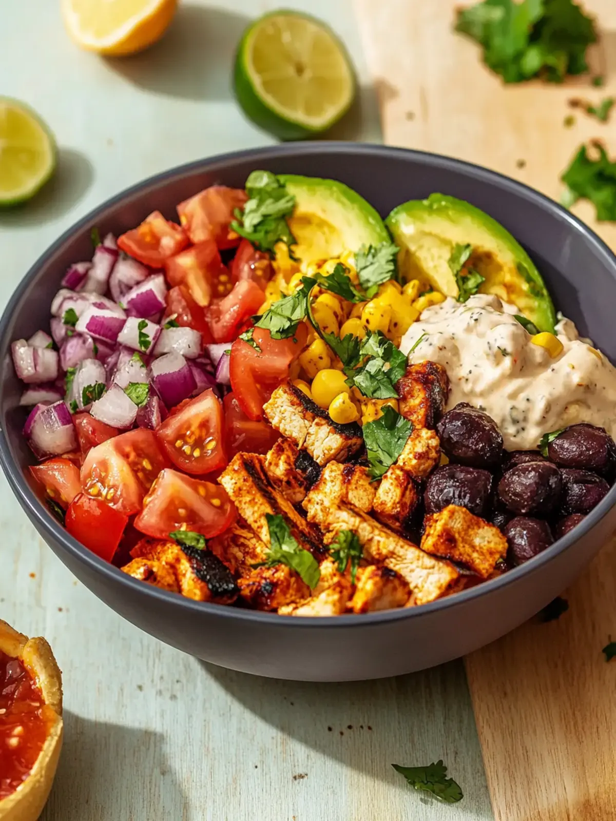 Mexikanische Schüssel mit Hühnchen und Chipotle-Dressing