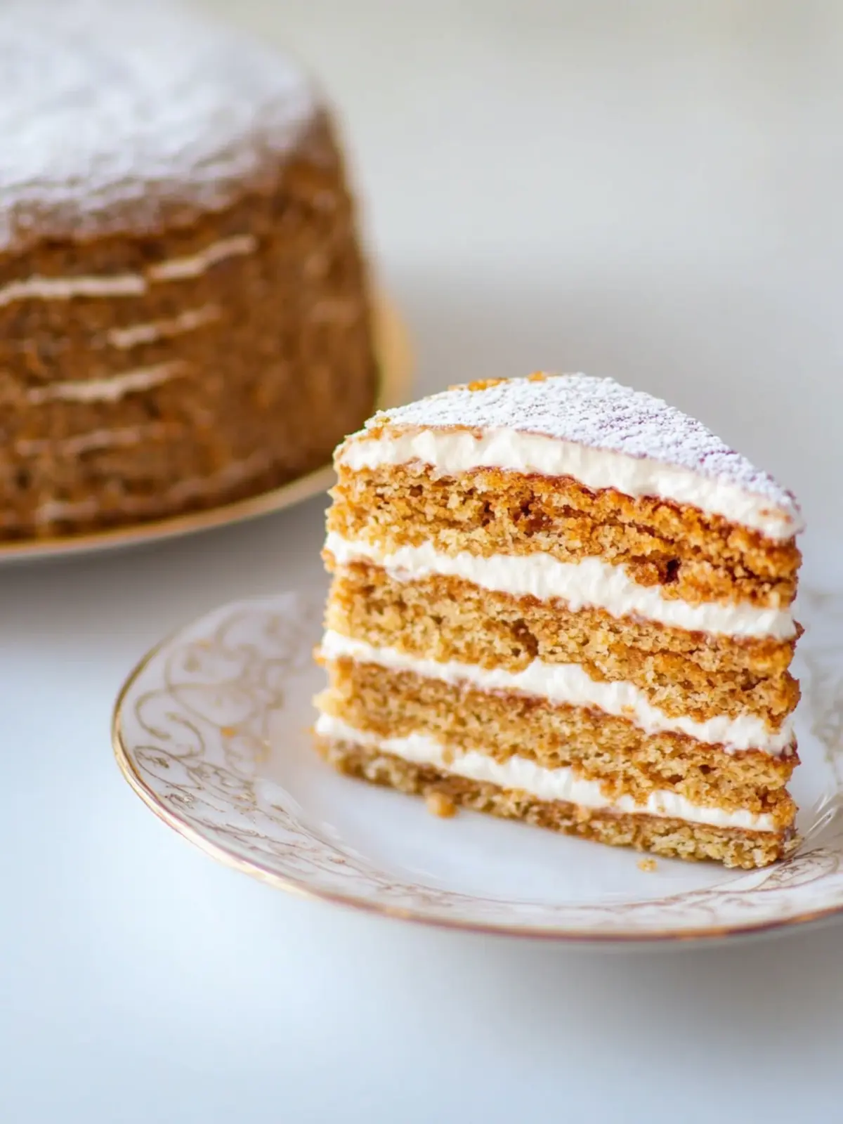 Russischer Honigkuchen mit Schmandcreme und Naturjoghurt