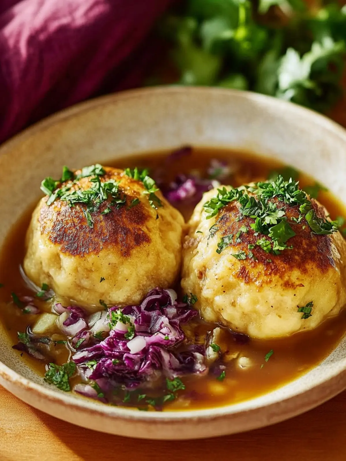 Juicy bread dumplings with red cabbage and gravy: Never falling apart