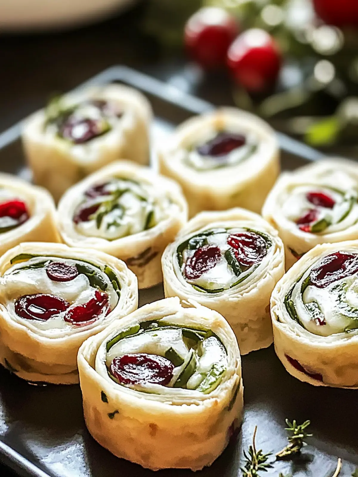 Weihnachtscranberry-Roll-Ups für Feste und Feiern