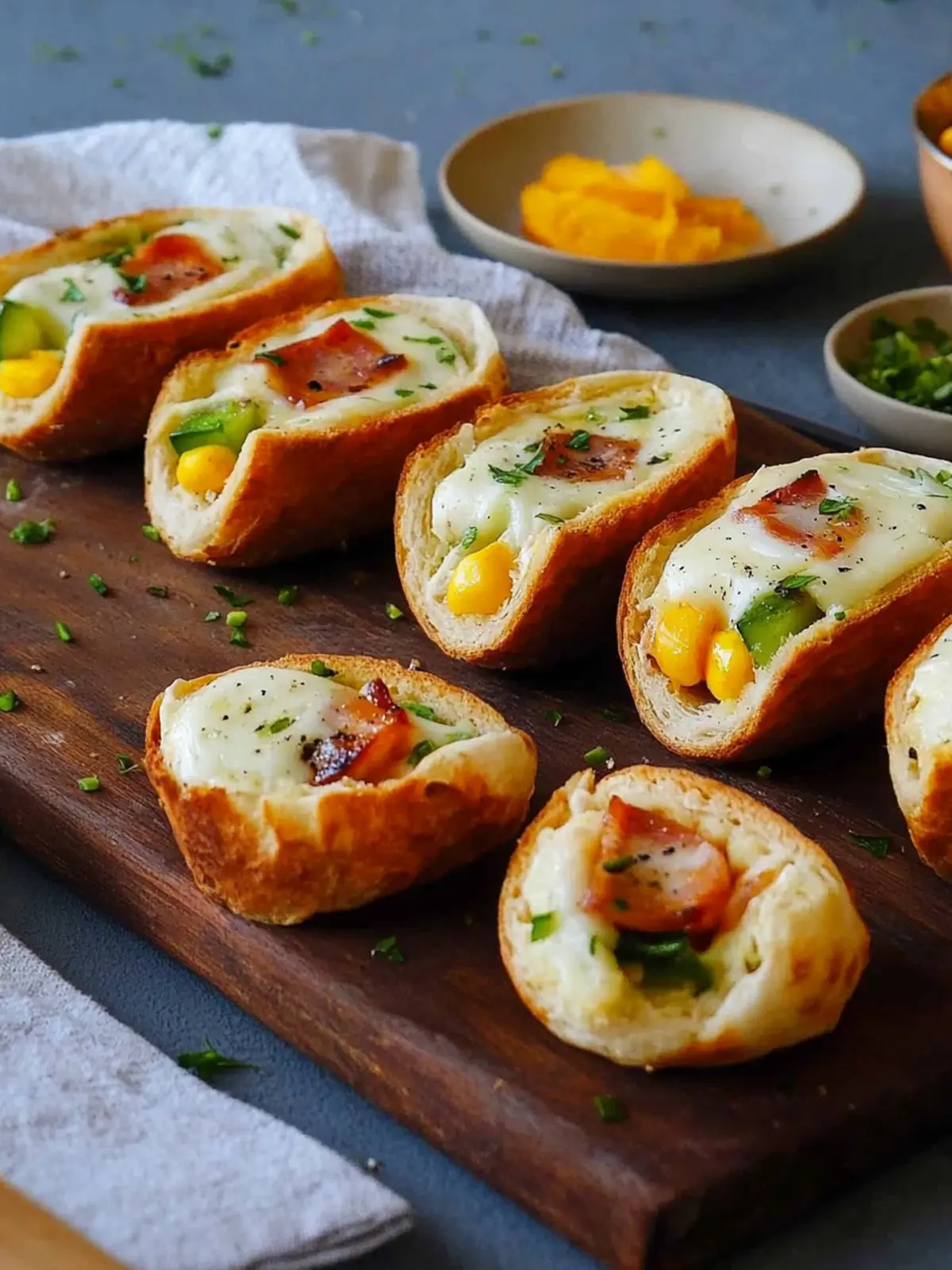 Filled breakfast rolls with egg, bacon, and cheese