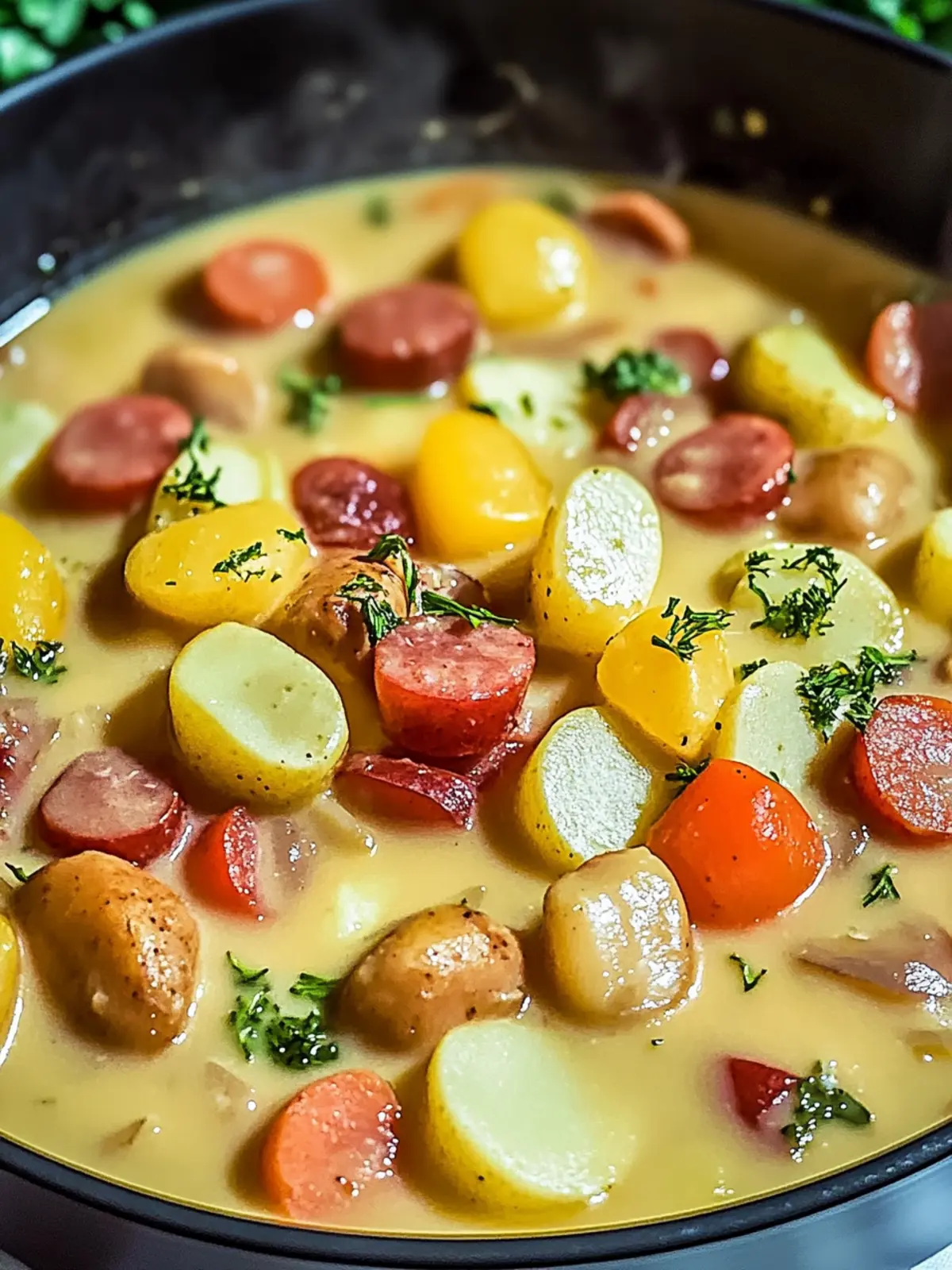 Spicy potato sausage stew – seasoned bread & hearty