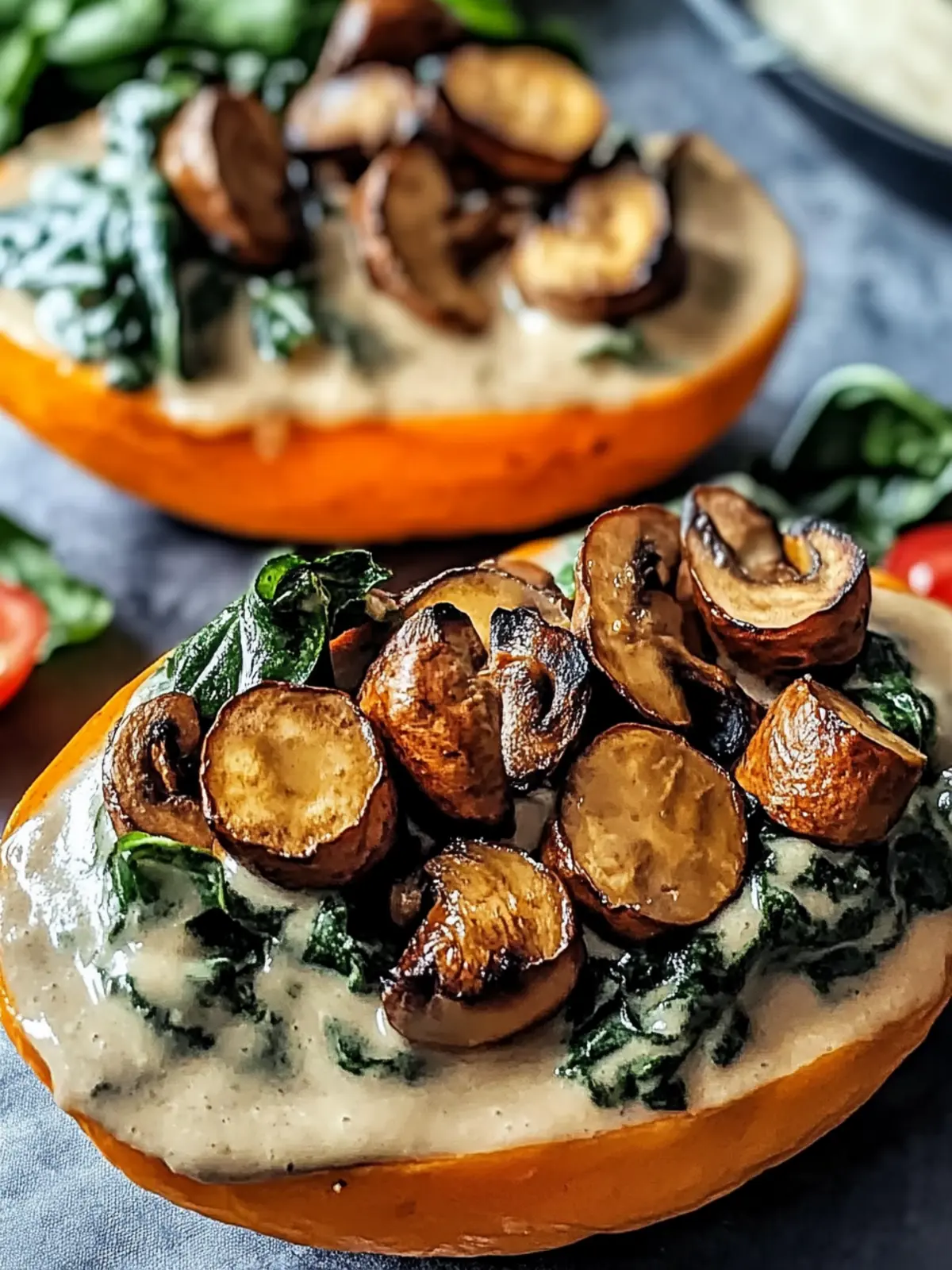 Creamy, filled with mushrooms and spinach sweet potatoes