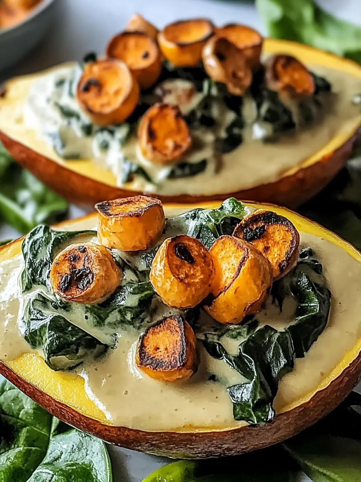 Creamy, filled with mushrooms and spinach sweet potatoes
