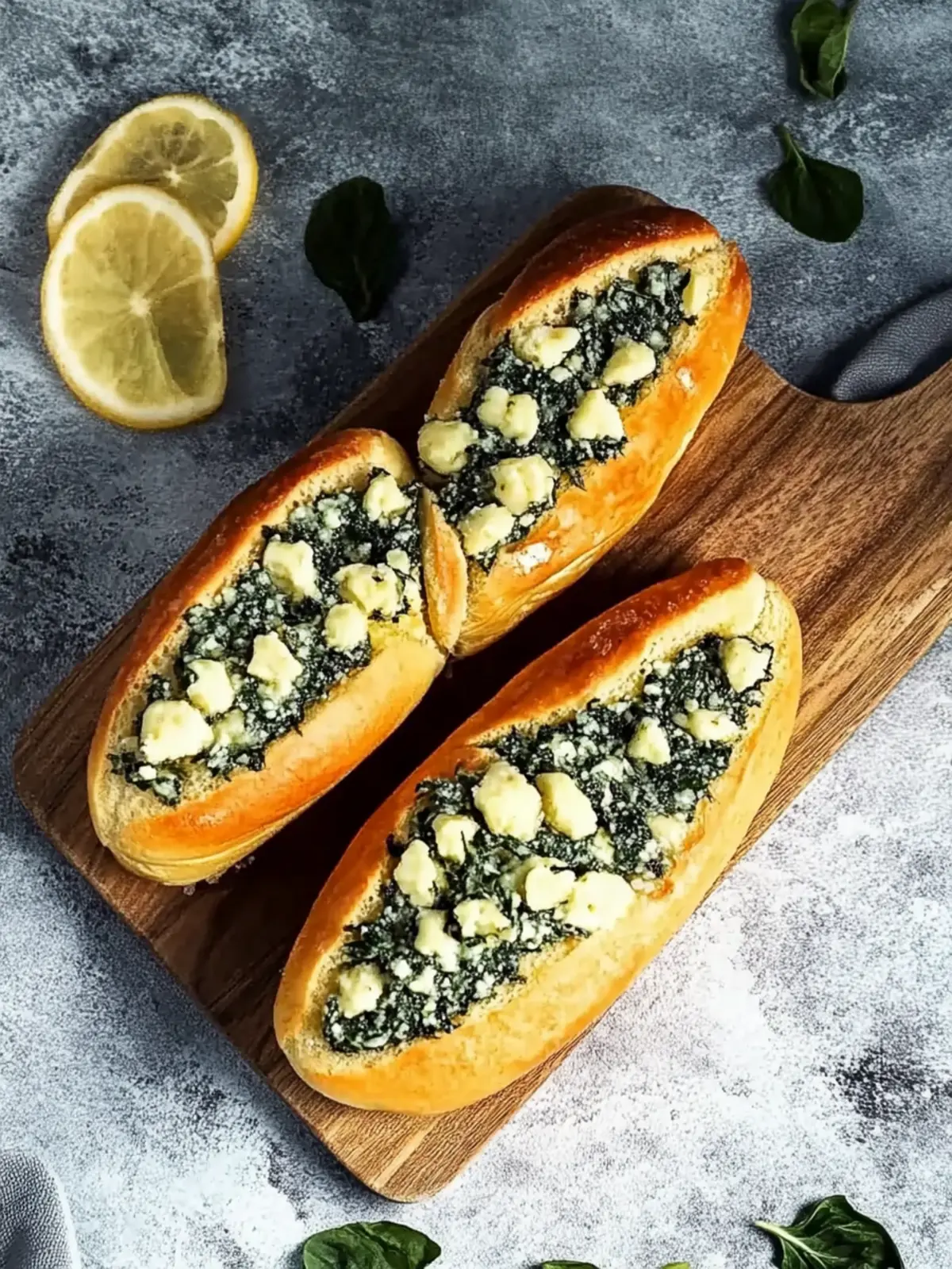 Filled pretzel sticks with spinach and feta