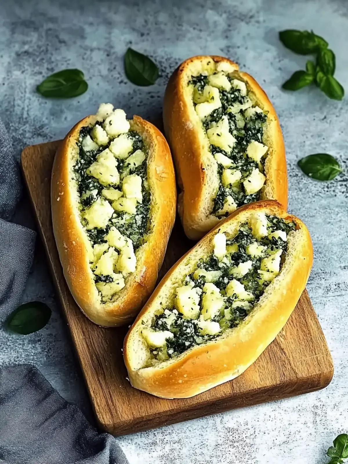 Filled pretzel sticks with spinach and feta