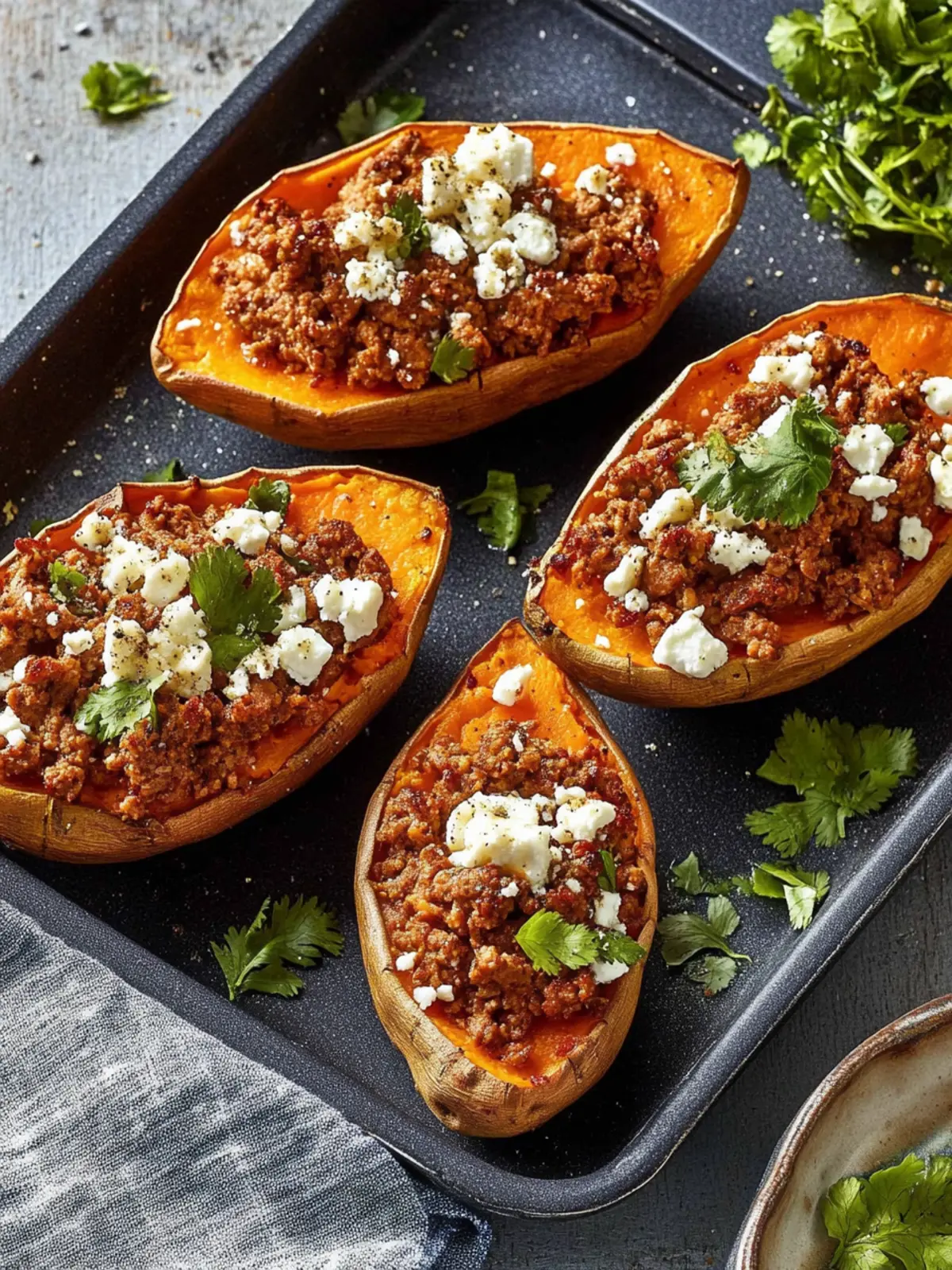 Stuffed sweet potatoes with veal mince and feta